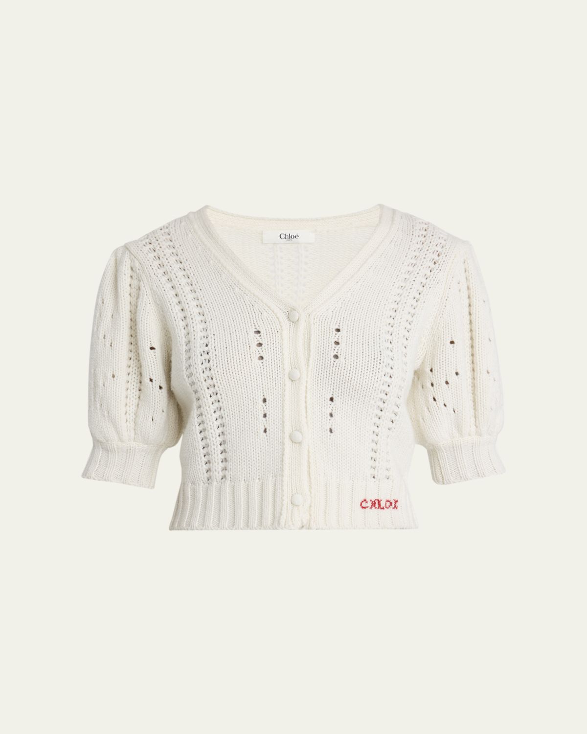 Chloe Wool & Cashmere Cropped Puff-Sleeve Cardigan