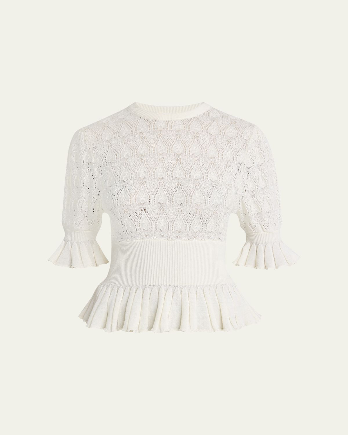 Chloe Short-Sleeve Pointelle Peplum Sweater