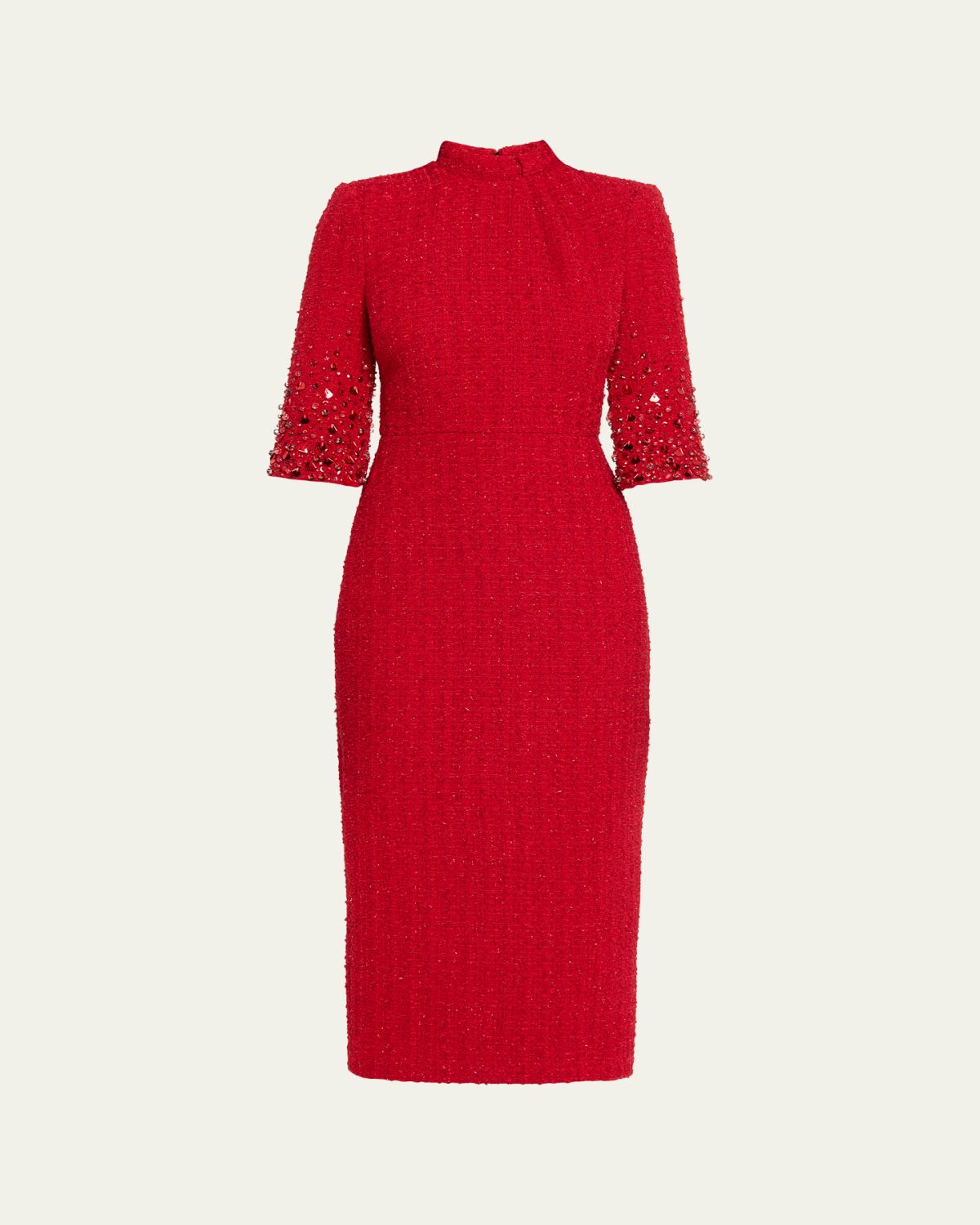 Badgley Mischka Mock-Neck Beaded Shimmer Tweed Midi Dress | Thumbnail 6 Badgley Mischka Mock-Neck Beaded Shimmer Tweed Midi Dress | Thumbnail 6