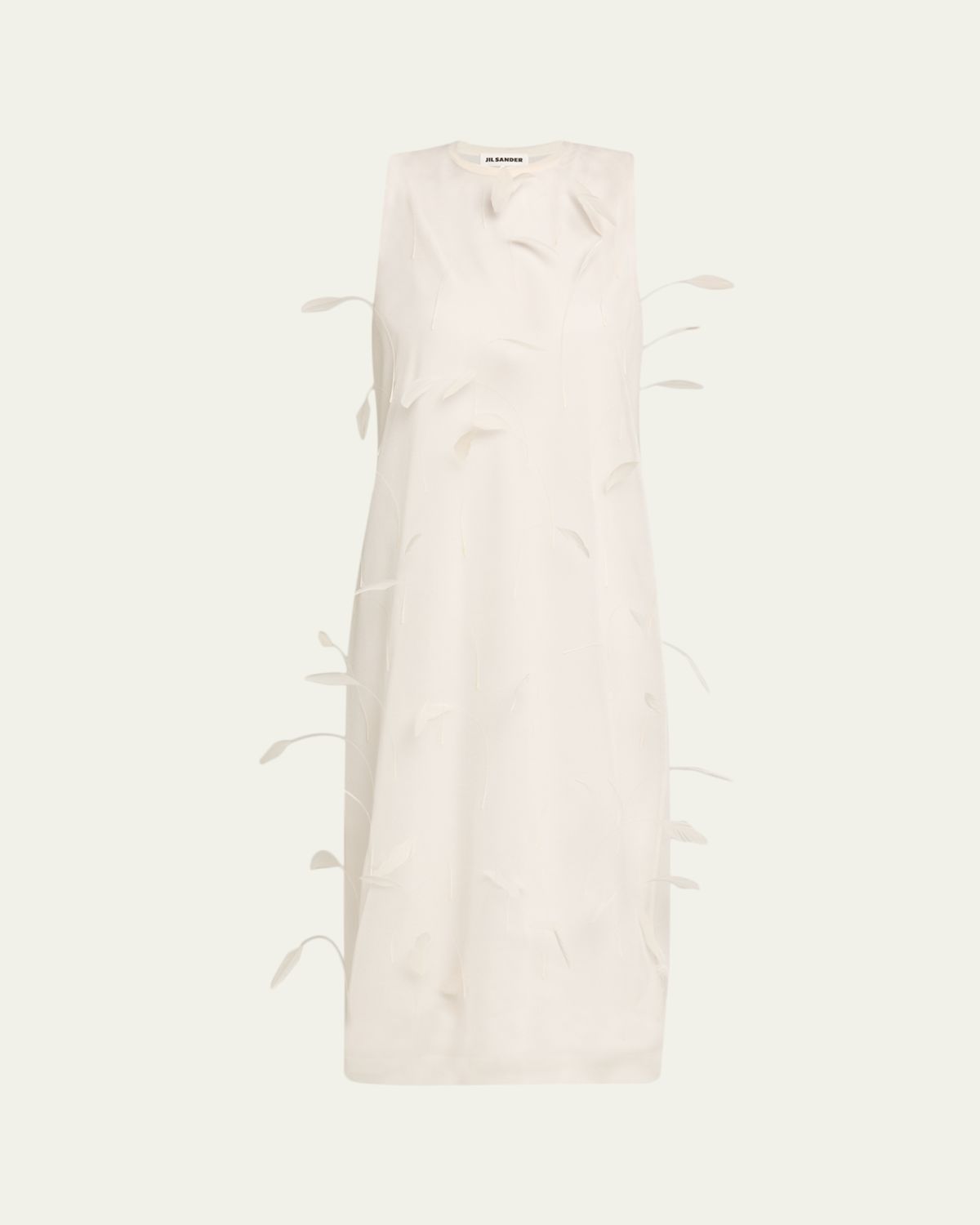 Jil Sander Feather-Trim Sheer Silk Sleeveless Midi Dress