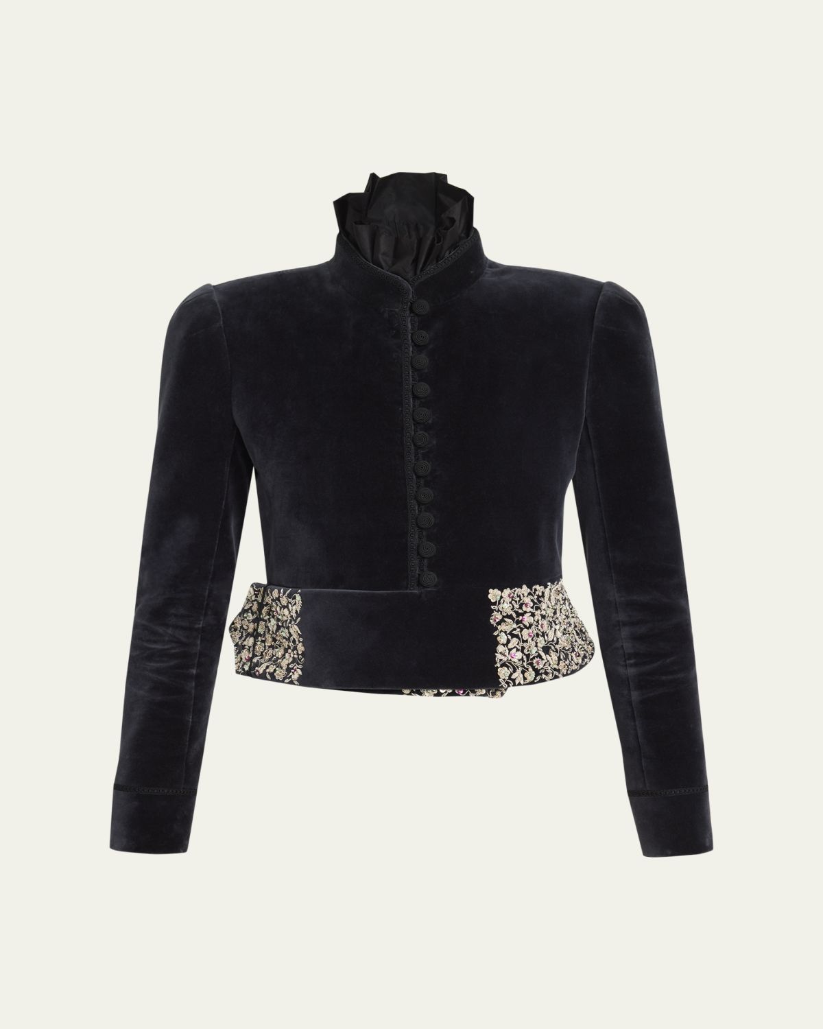 Chloe Spencer Embroidered-Belt Velvet Crop Jacket
