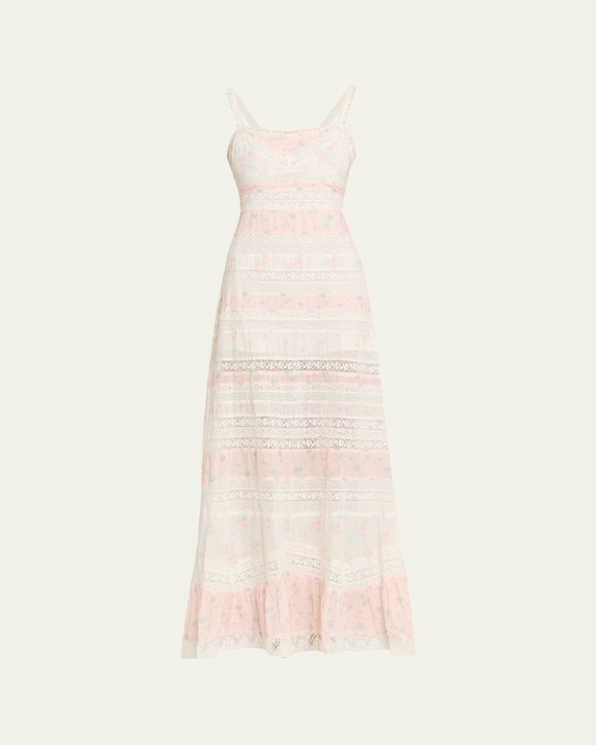 LoveShackFancy Carwen Cotton Mixed Print Maxi Dress