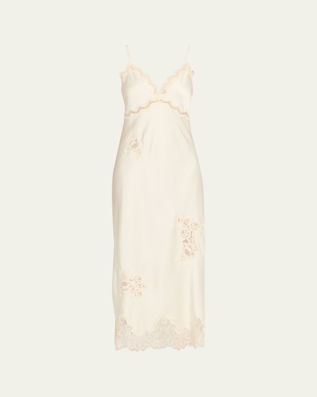 LoveShackFancy Sorone Satin Lace Maxi Slip Dress