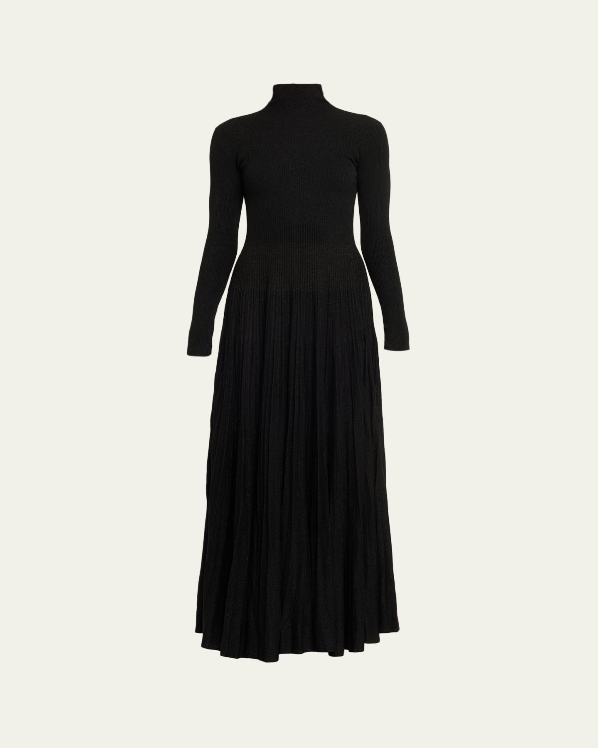 Ralph Lauren Collection Rib-Knit Pleated Turtleneck Gown