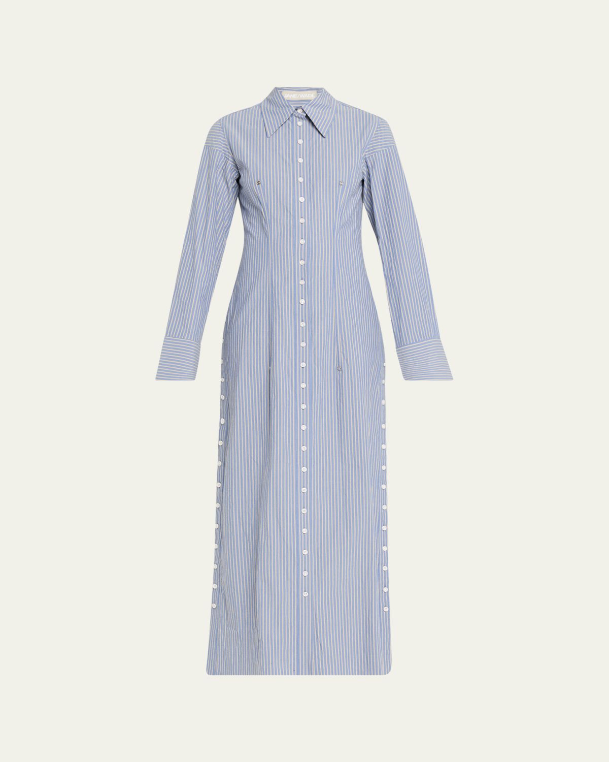 Jane Wade Long Button-Front Pinstripe Shirtdress