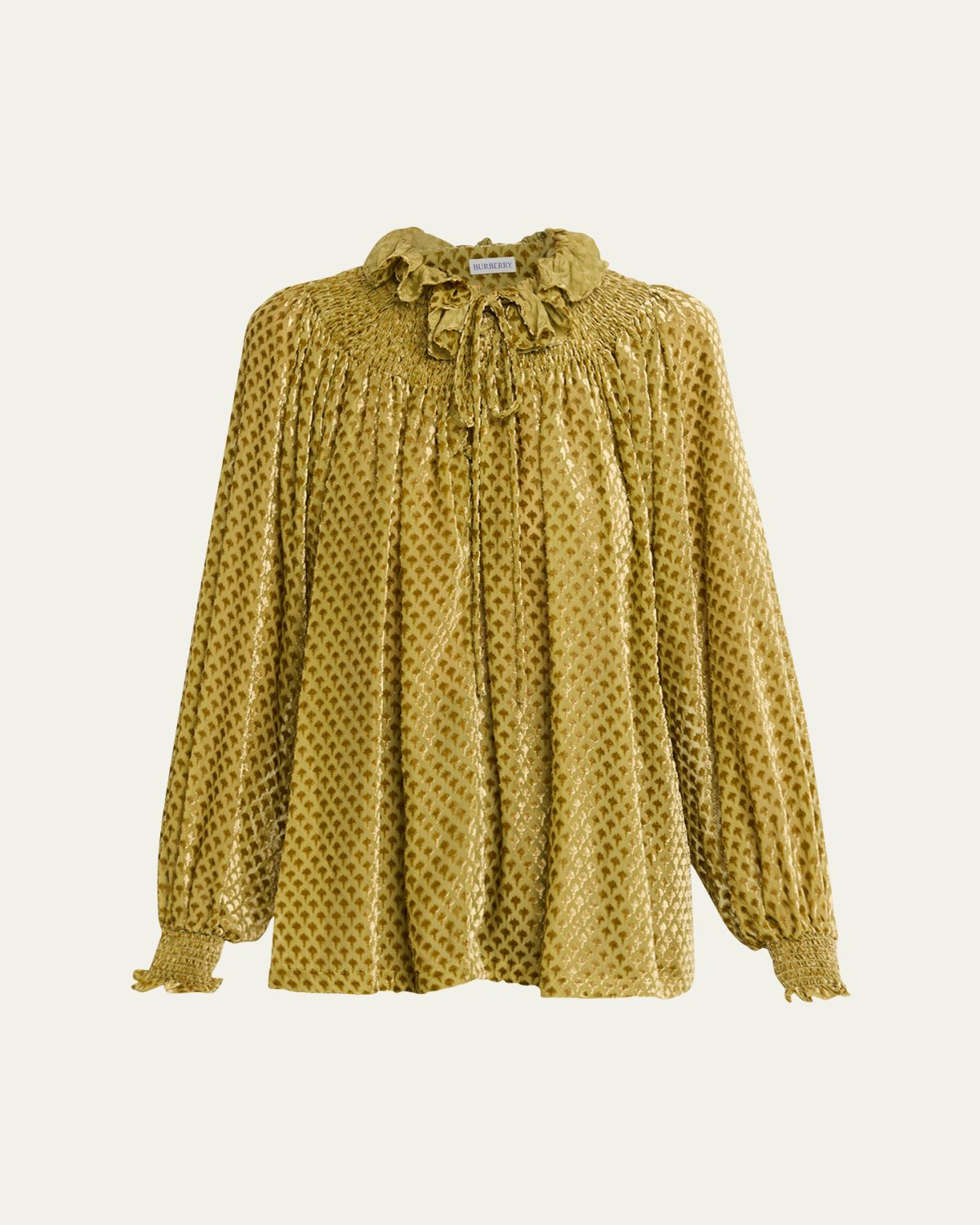 Burberry Velvet Smocked Ruffle Blouse