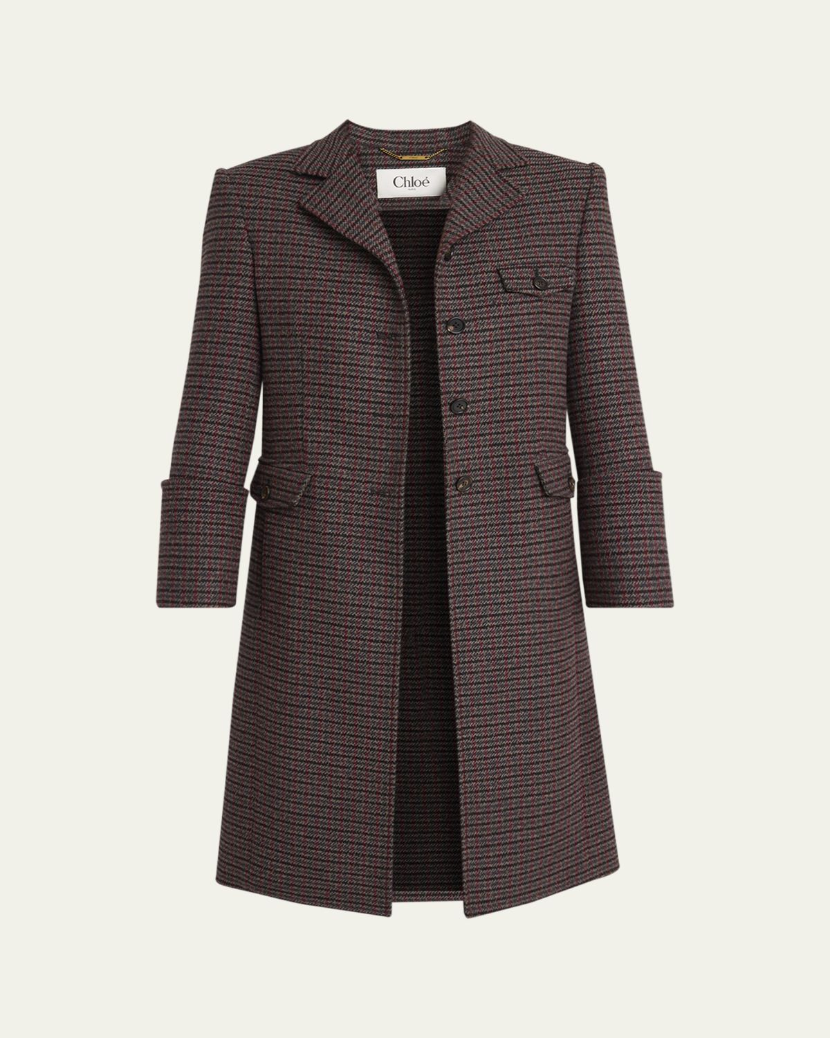 Chloe Houndstooth Wool-Blend Riding Coat