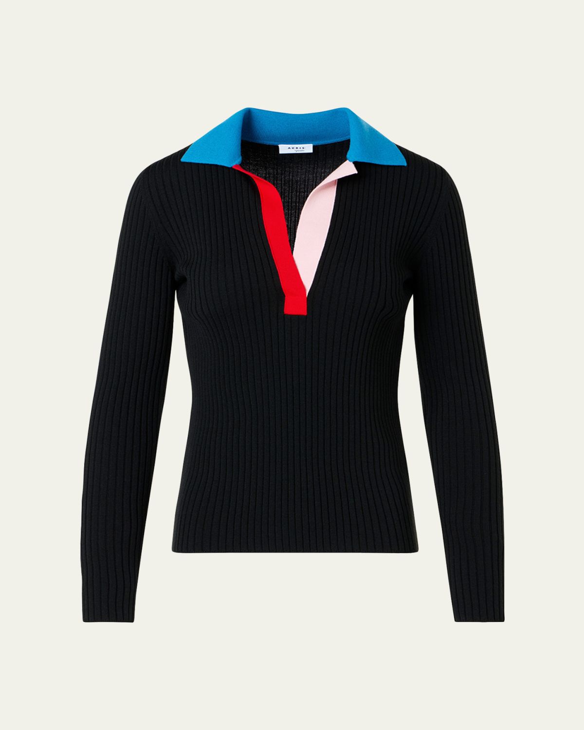 Akris punto Colorblock Rib Knit Polo Sweater