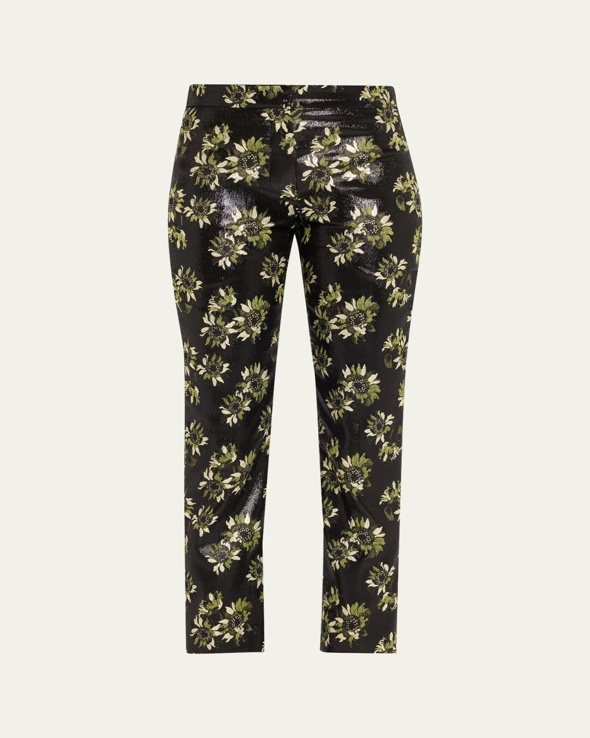 McQueen Lacquered Sunflower Jacquard Slim-Leg Ankle Pants
