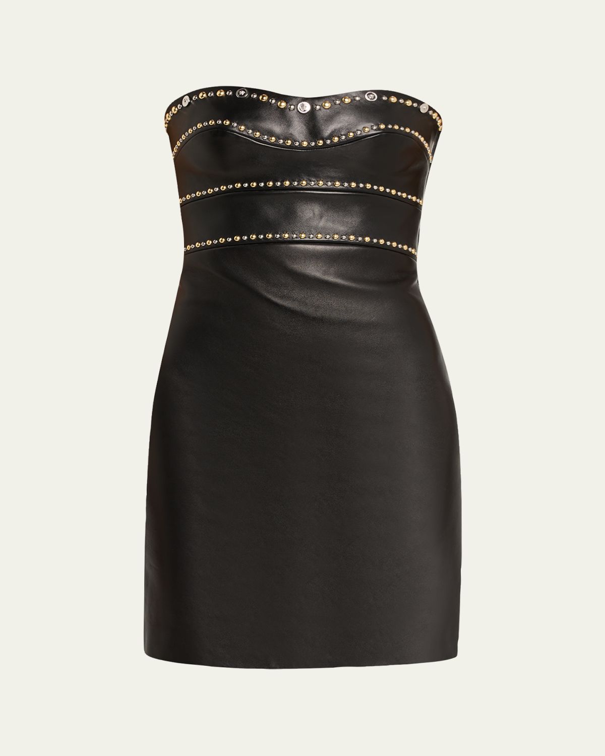 Versace Embellished Strapless Nappa Leather Mini Dress