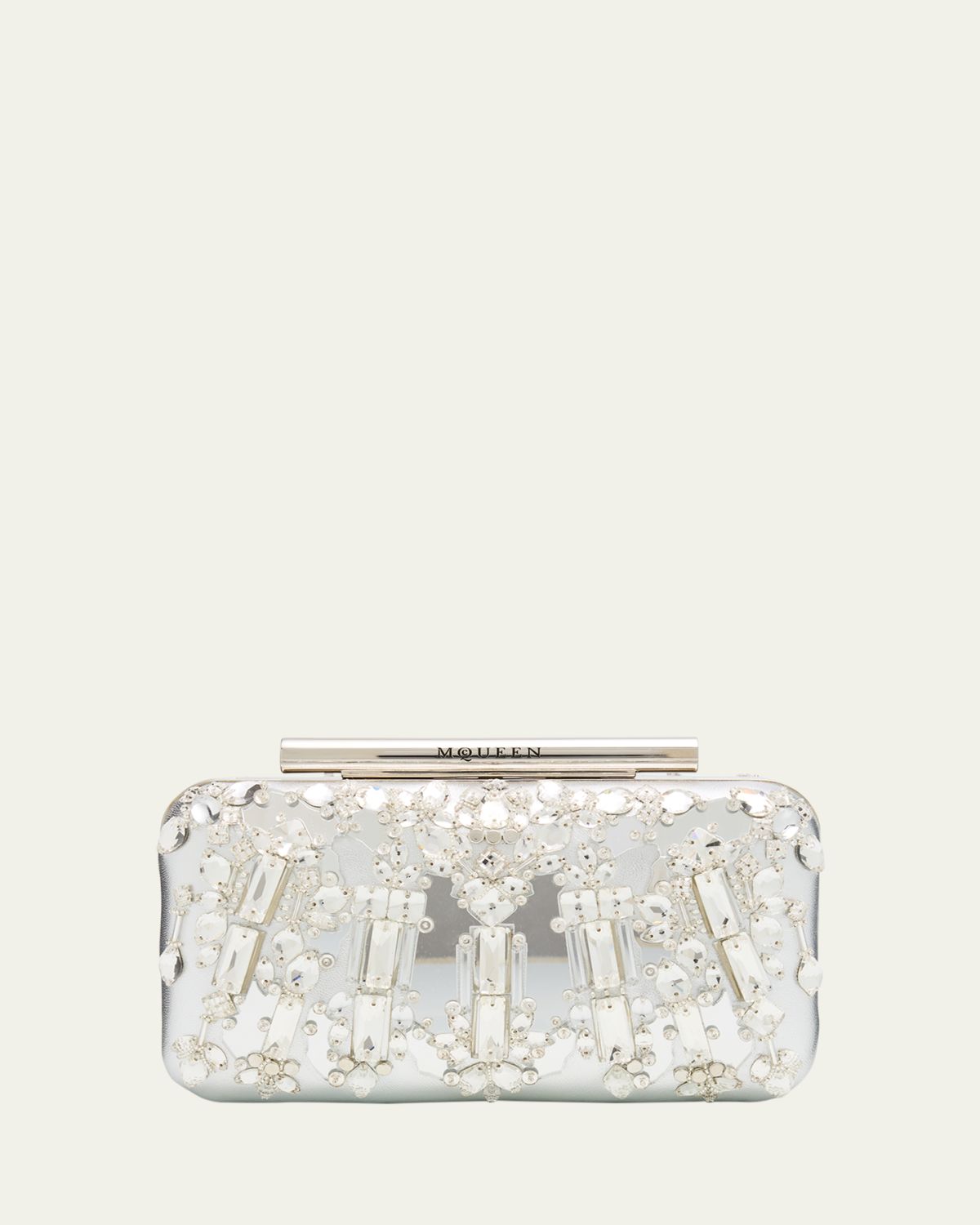 McQueen T-Bar Metallic Leather Crystal-Embroidered Clutch