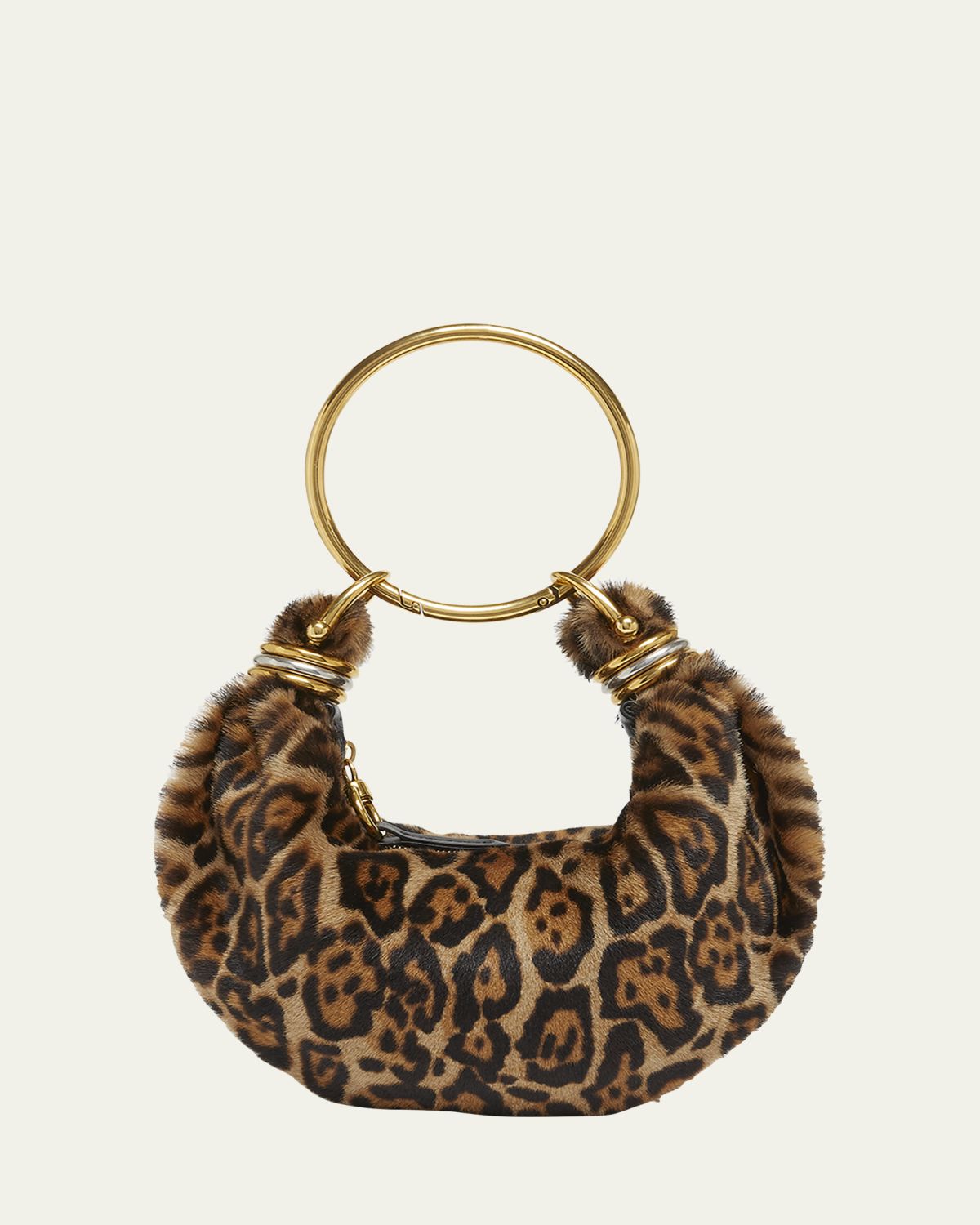 Chloe Bracelet Hobo Bag in Leopard-Print Shearling