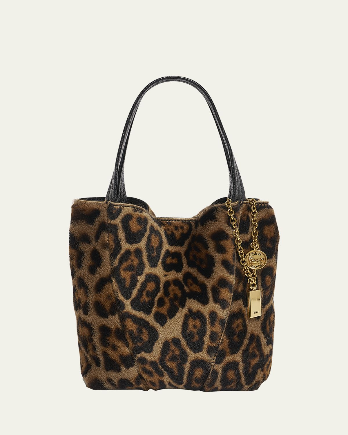 Chloe Spin Tote Bag in Leopard-Print Shearling