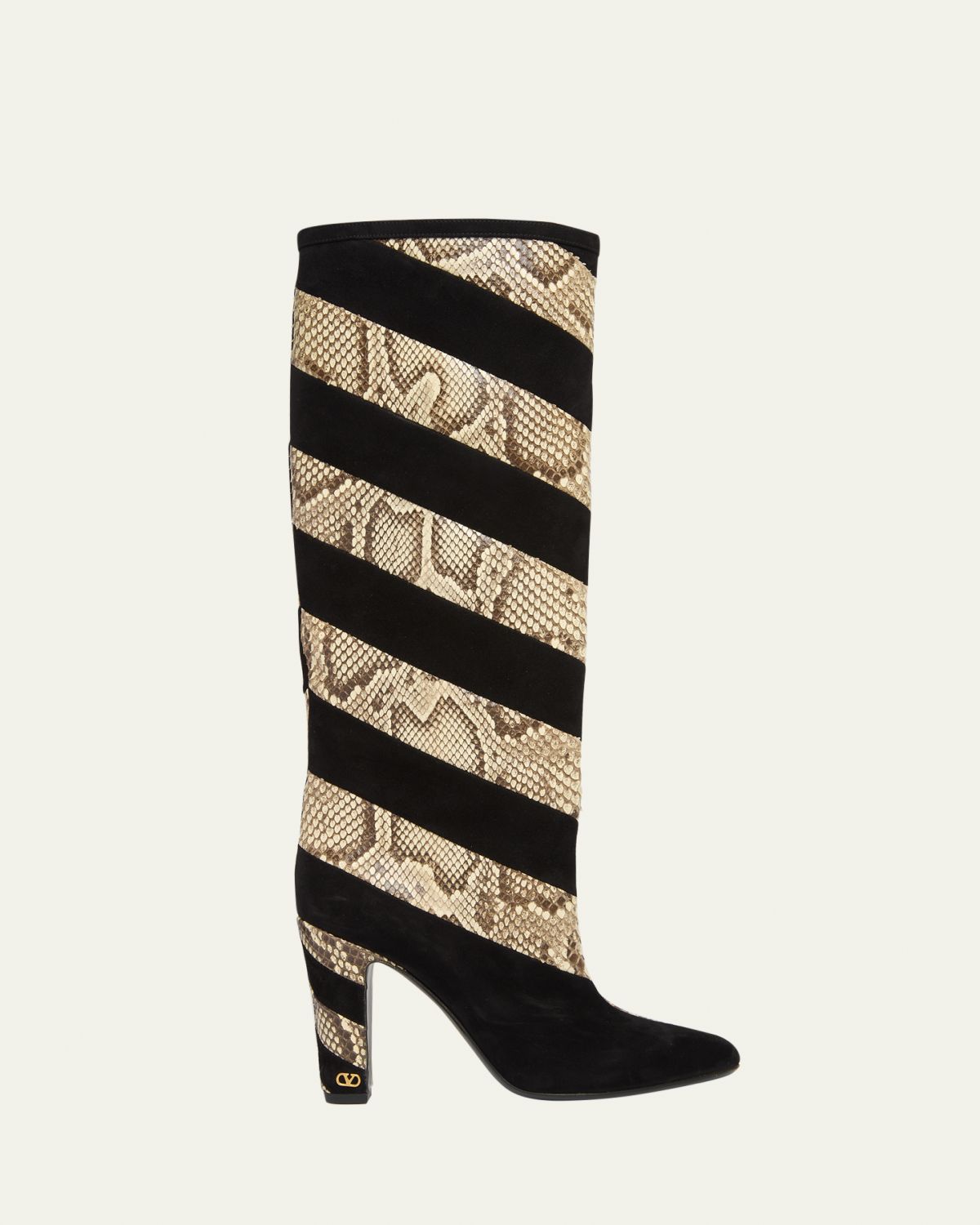 Valentino Garavani 100mm Rayons Snake-Printed Leather and Suede Knee-High Boots