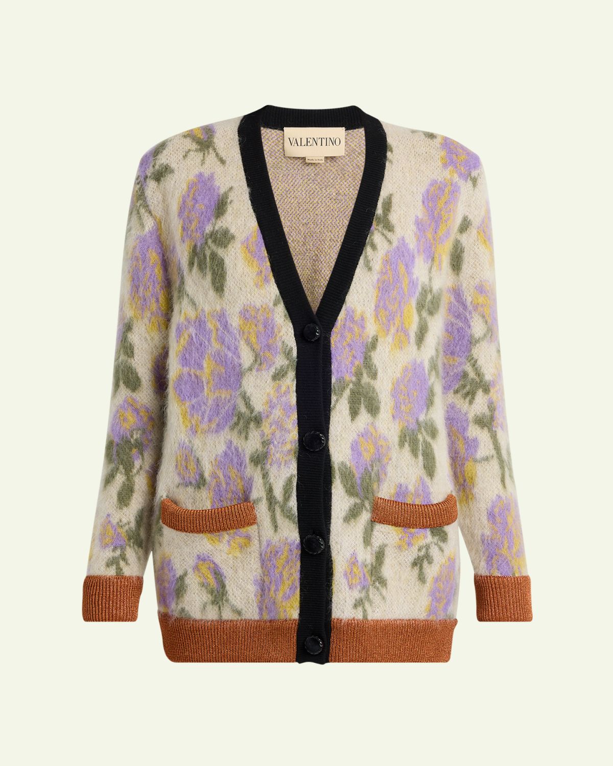 Valentino Garavani Floral-Print Mohair V-Neck Cardigan
