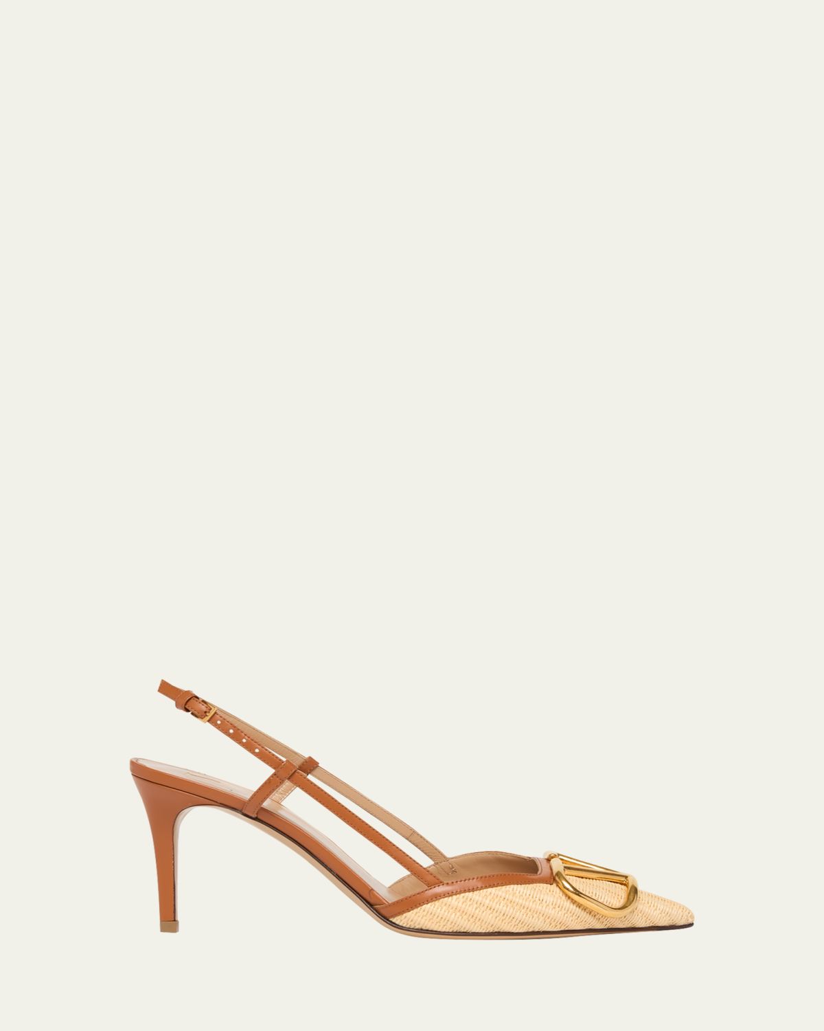 Valentino Garavani 80mm VLogo Signature Leather and Raffia Slingback Pumps