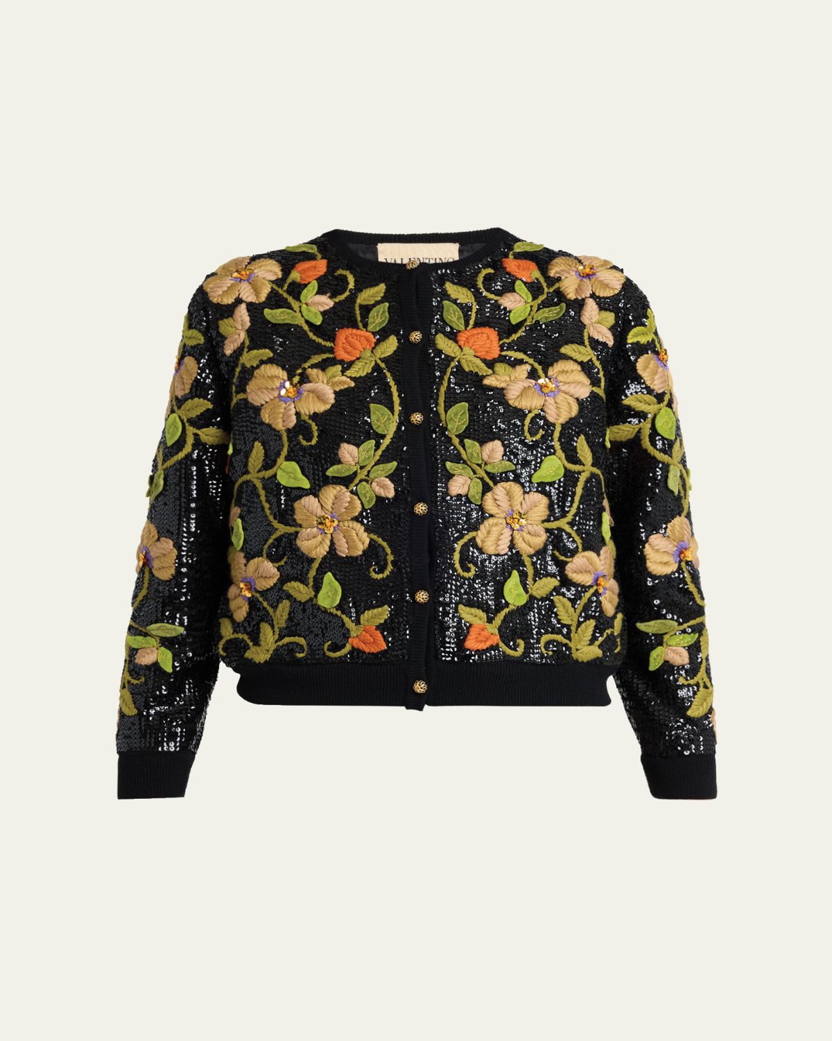 Valentino Garavani Sequined Floral Embroidered Crewneck Cardigan