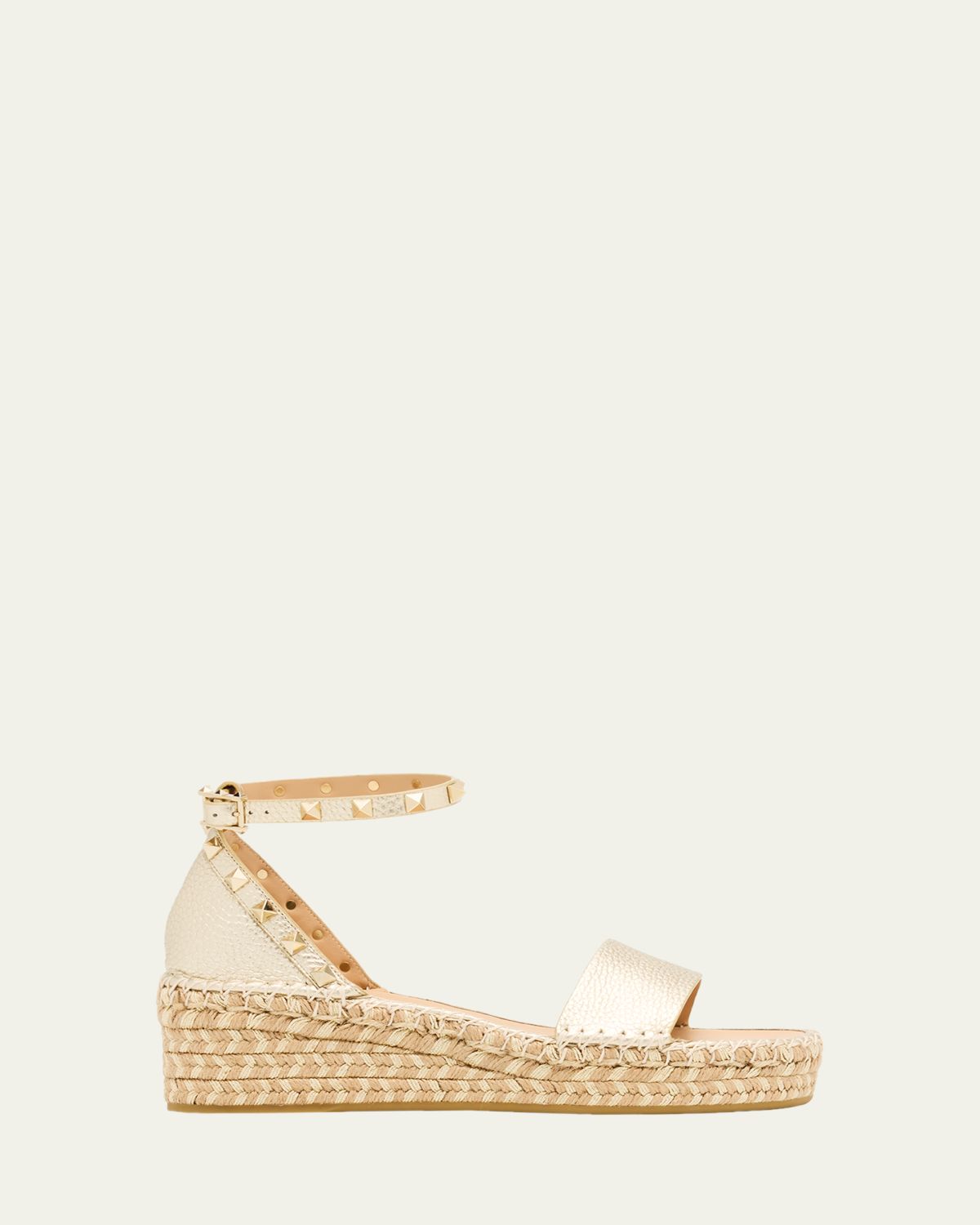 Valentino Garavani 55mm Rockstud Metallic Leather Wedge Espadrille Sandals
