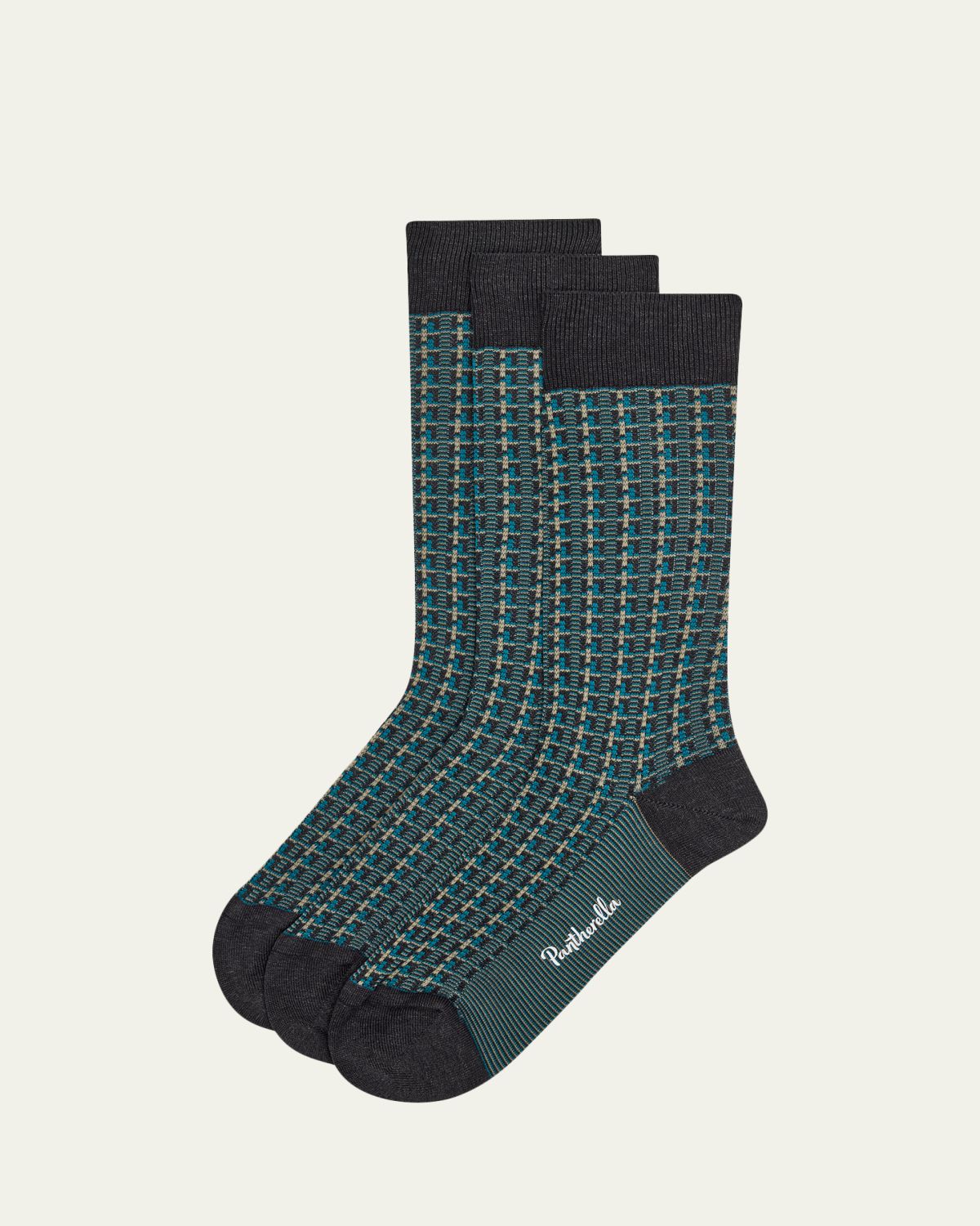 Pantherella Men 's Randolph Vertical Box Jacquard Crew Socks
