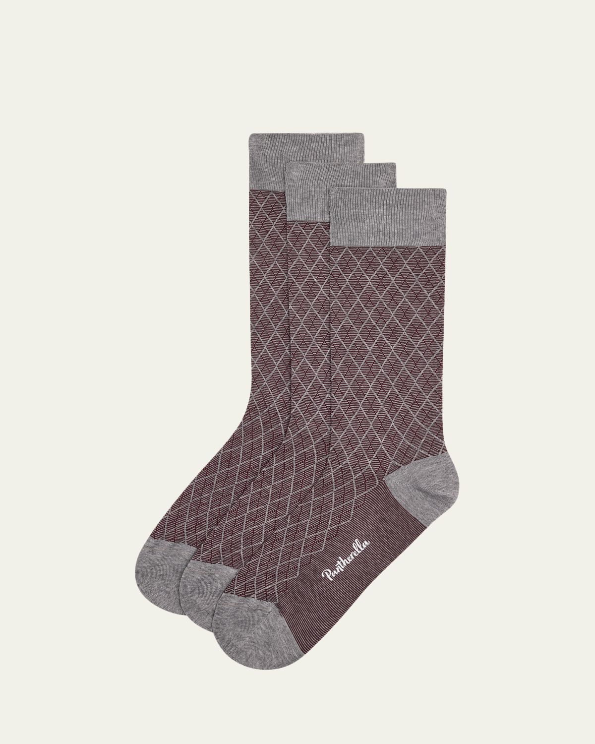 Pantherella Men 's Kingsley Diamond Check Jacquard Calf-Length Socks