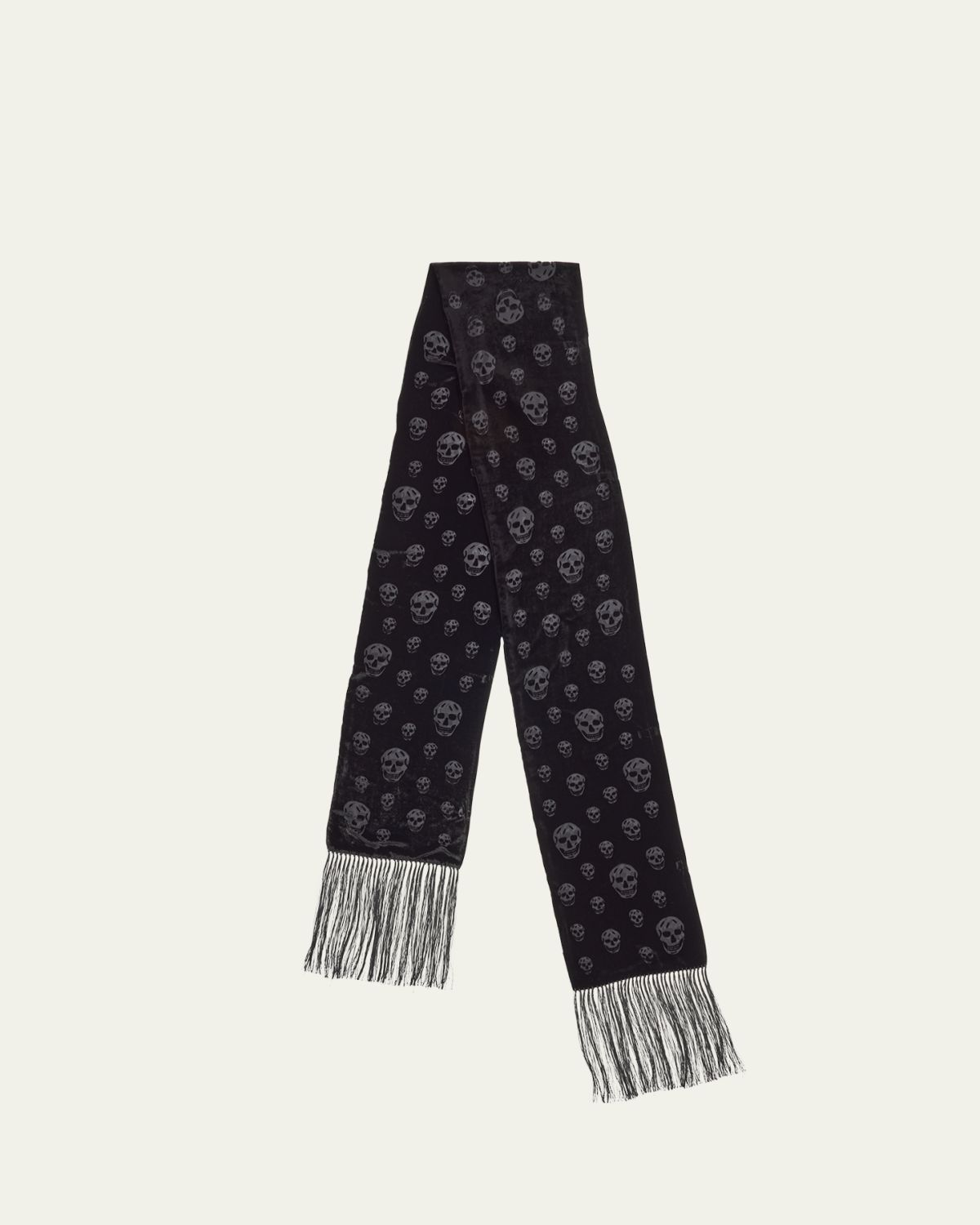 McQueen Classic Skull Velvet Fringe Scarf