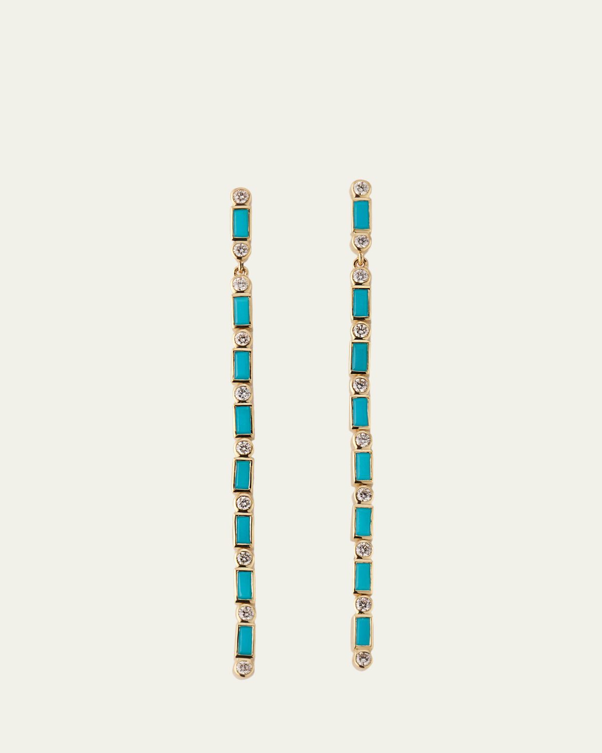 Sydney Evan 14K Turquoise Baguette and Round Diamond Drop Earrings