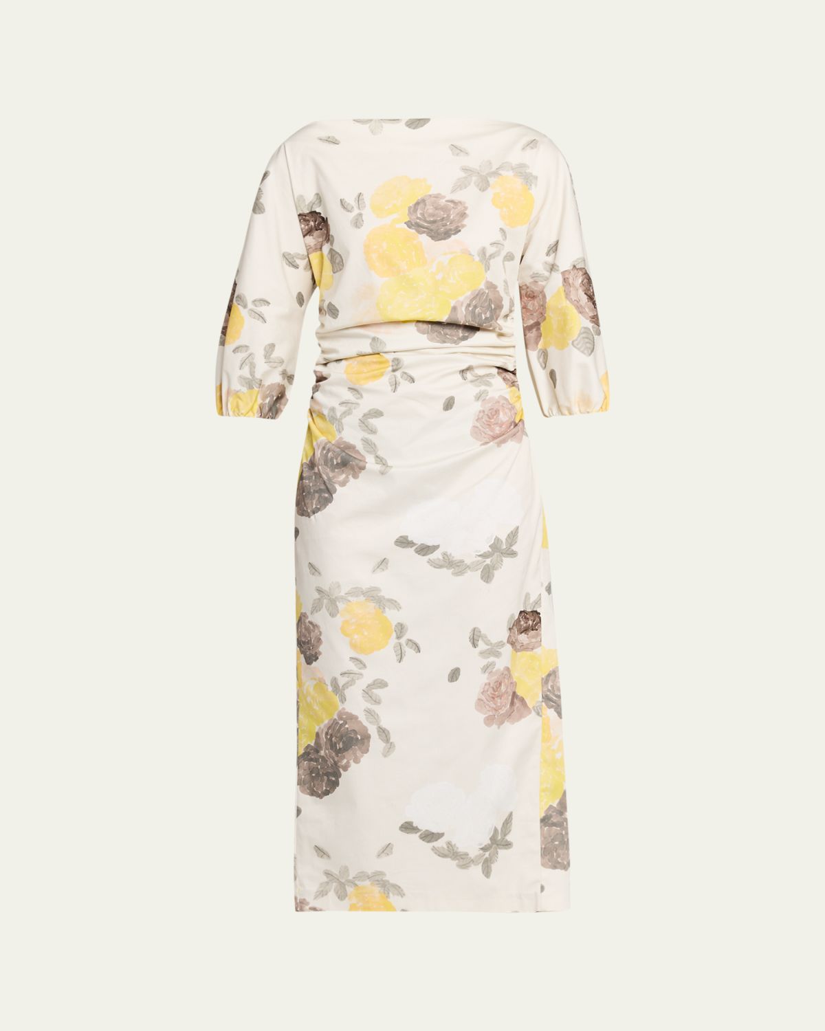 BERNADETTE Ezra Floral-Print Ruched 3/4-Sleeve Maxi Dress