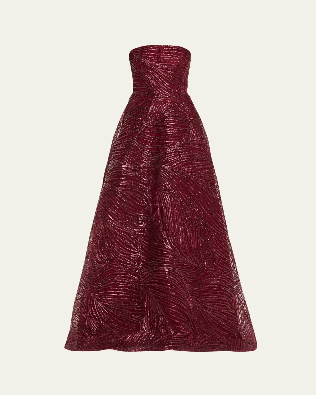 Naeem Khan Strapless Metallic Raffia Embroidered Ball Gown