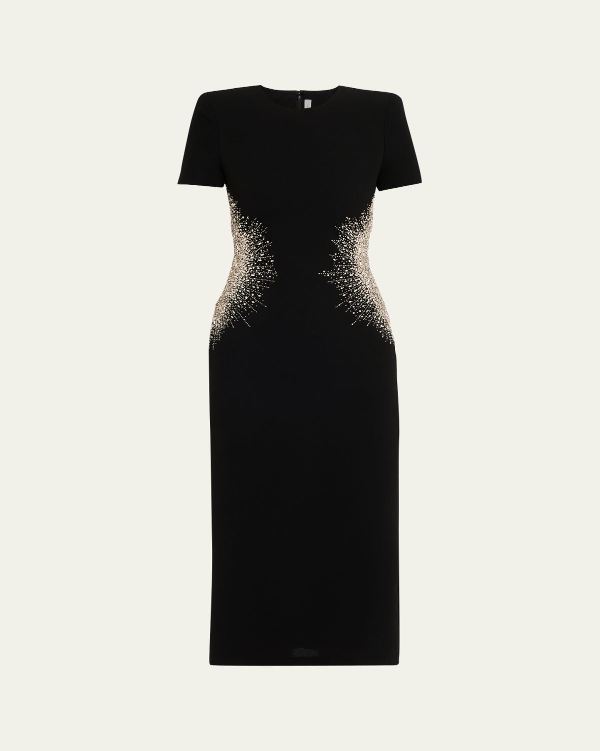 Naeem Khan Crystal Embellished Short-Sleeve Midi Dress