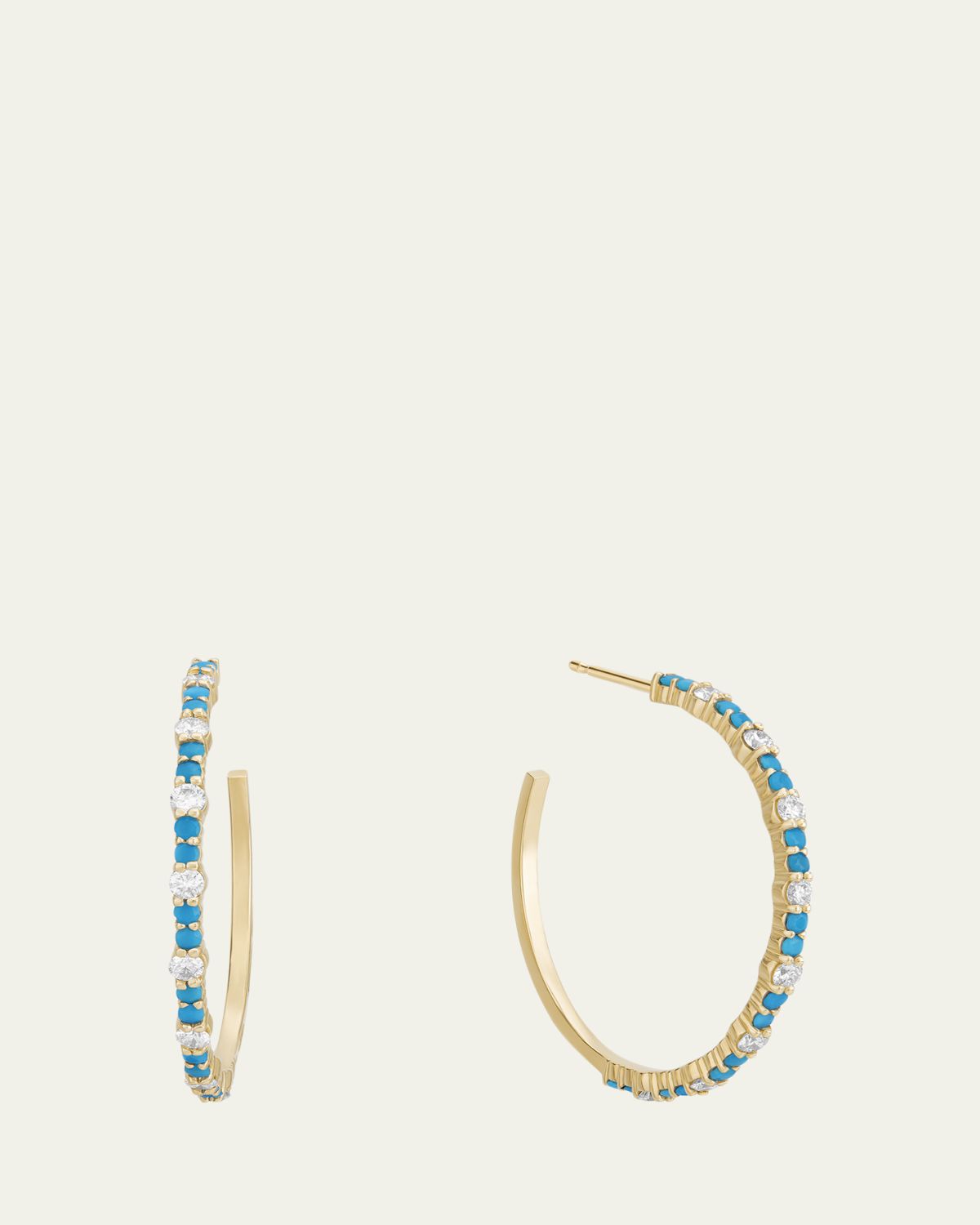 Lana Small Turquoise and Diamond Hoop Earrings, 30mm