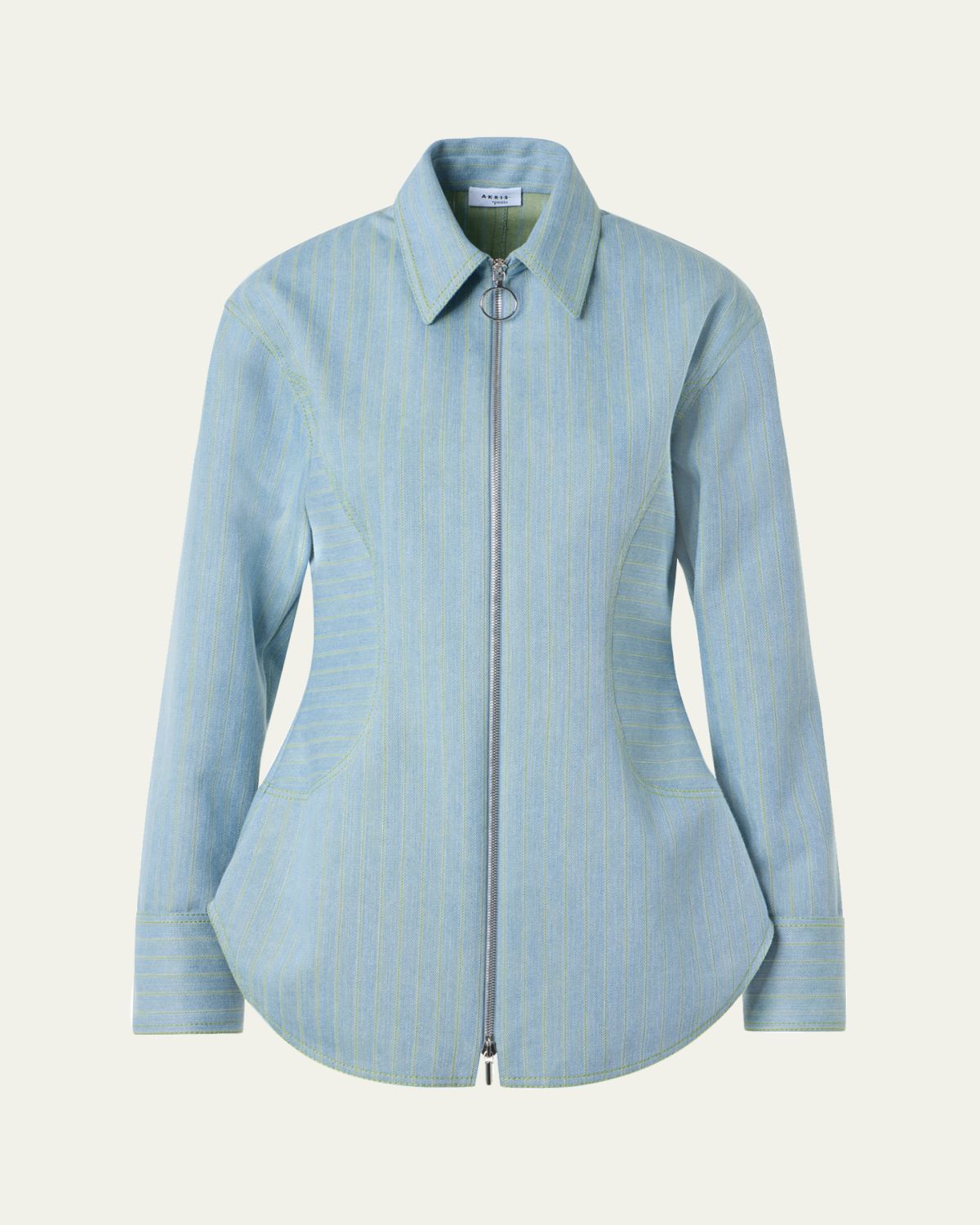 Akris punto Pinstripe Denim Collared Zip Shirt