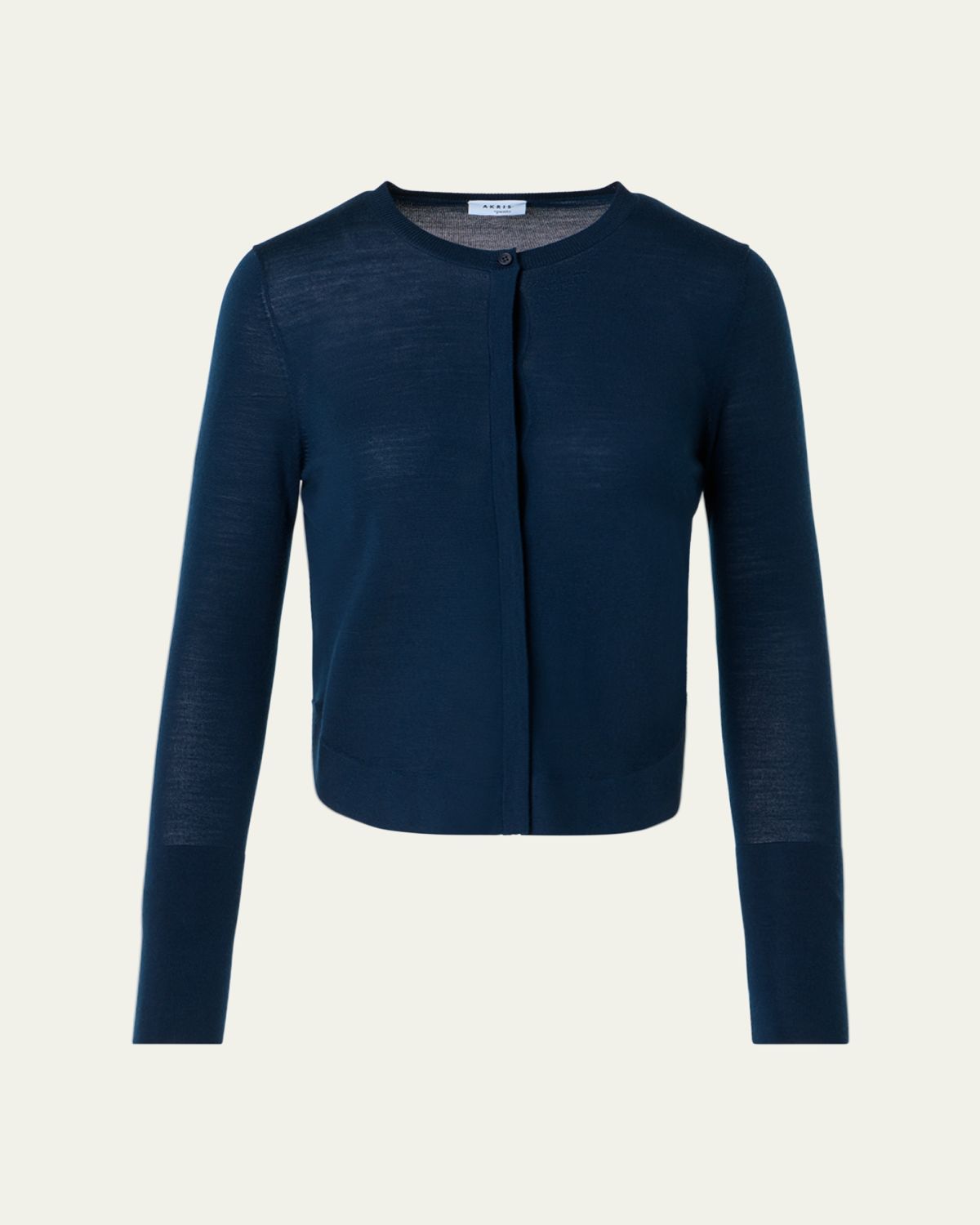 Akris punto Merino Wool Knit Curved Crewneck Cardigan
