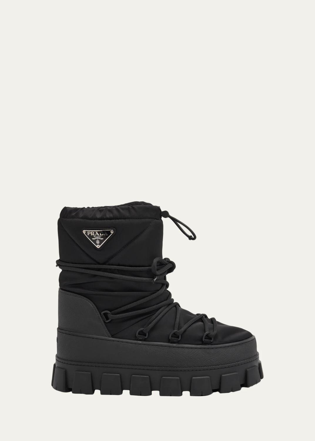 Prada Triangle Logo Lug-Sole Nylon Snow Boots