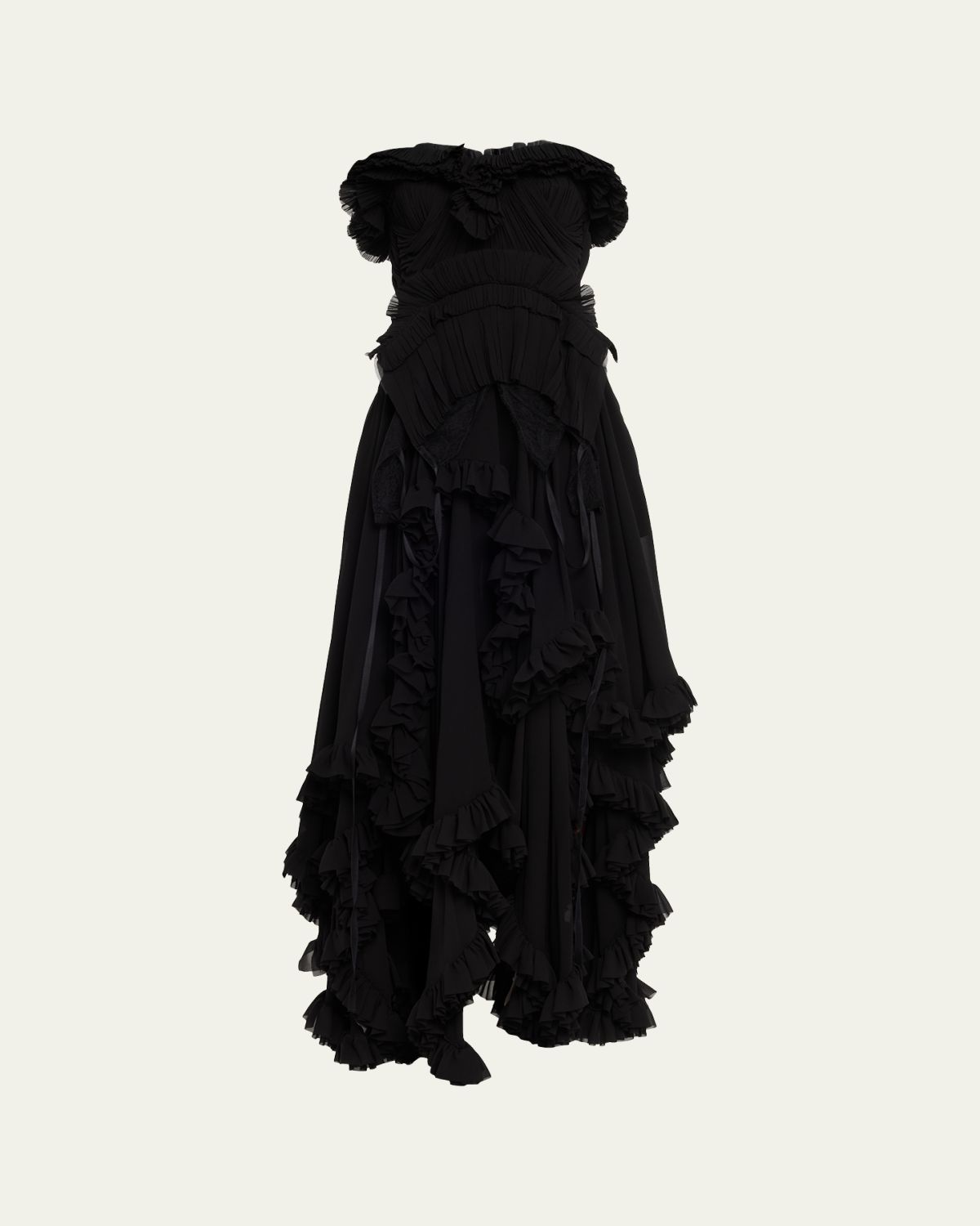 McQueen Strapless Draped Ruffle Silk Georgette Gown