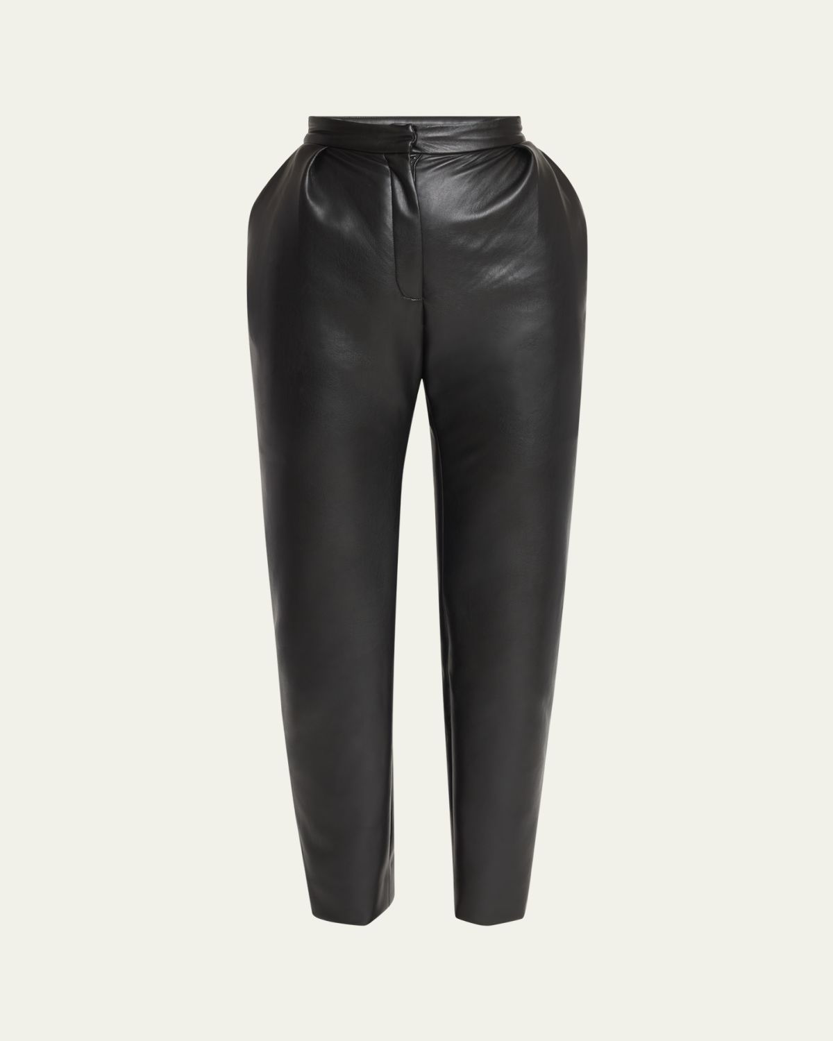 Balmain Eco Leather Pleated Tapered-Leg Pants
