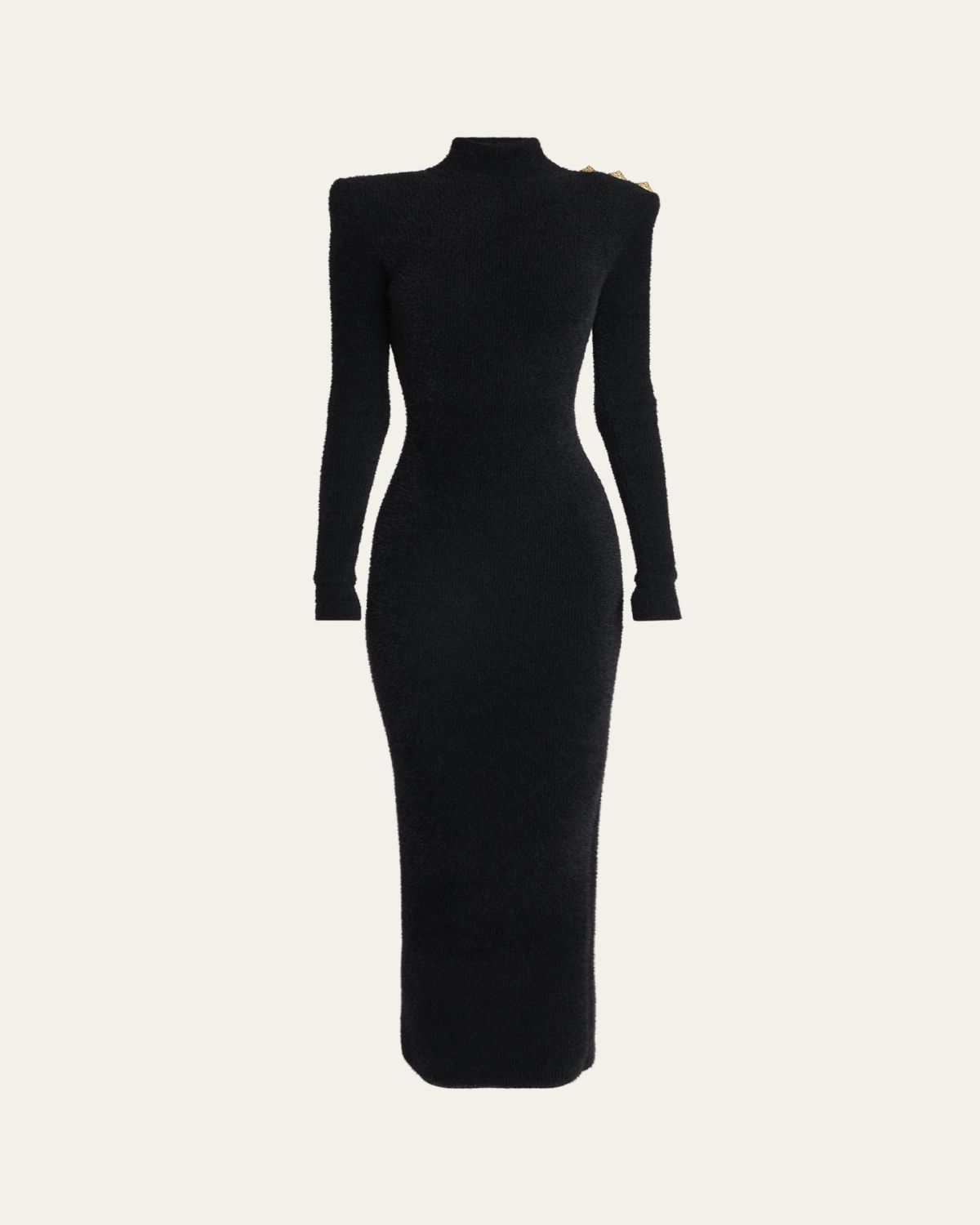Balmain 3-Button Strong-Shoulder Backless Midi Dress