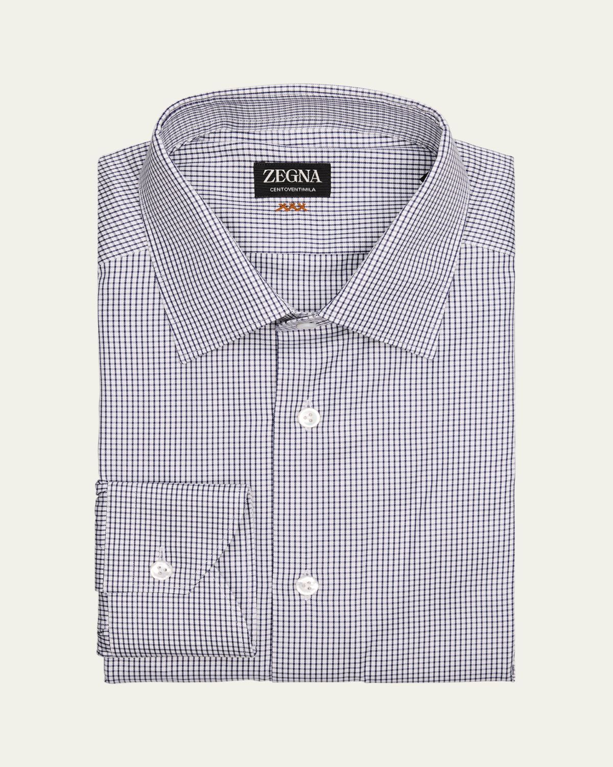 ZEGNA Men's Centoventimila Cotton Micro-Check Dress Shirt
