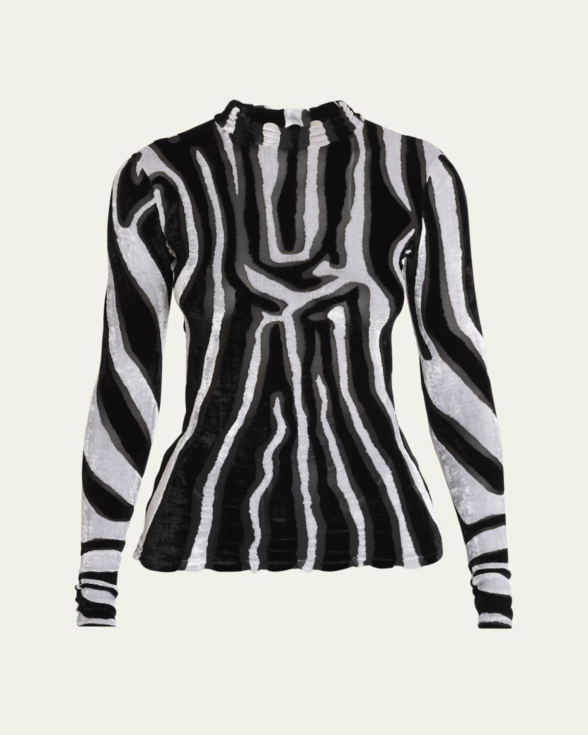 Balmain Zebra Velvet Burnout Long-Sleeve Top