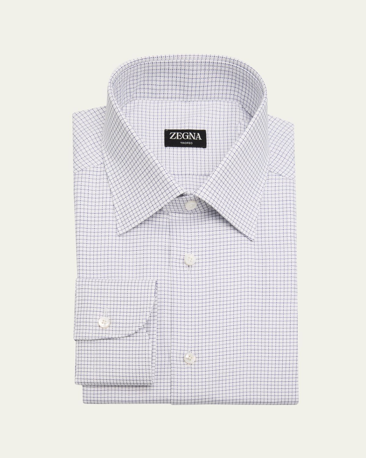 ZEGNA Men's Trofeo Cotton Micro-Check Point Collar Dress Shirt