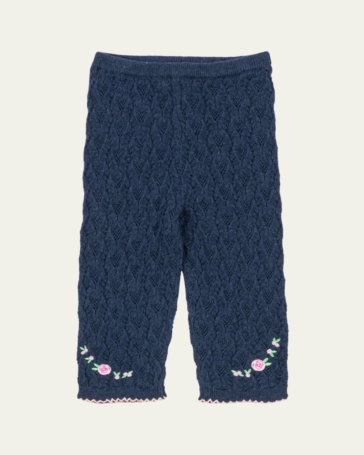 Konges Slojd Girl 's Rosier Embroidered Knit Pants, Size 3M-3