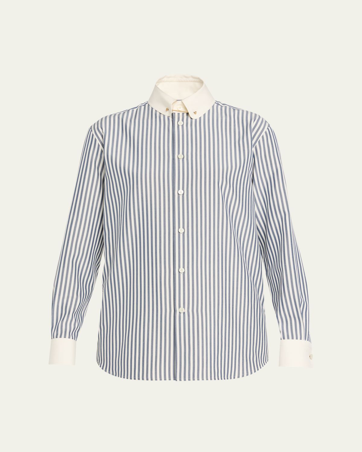 Loro Piana Thea Collar-Pin Striped Silk Button-Down Shirt