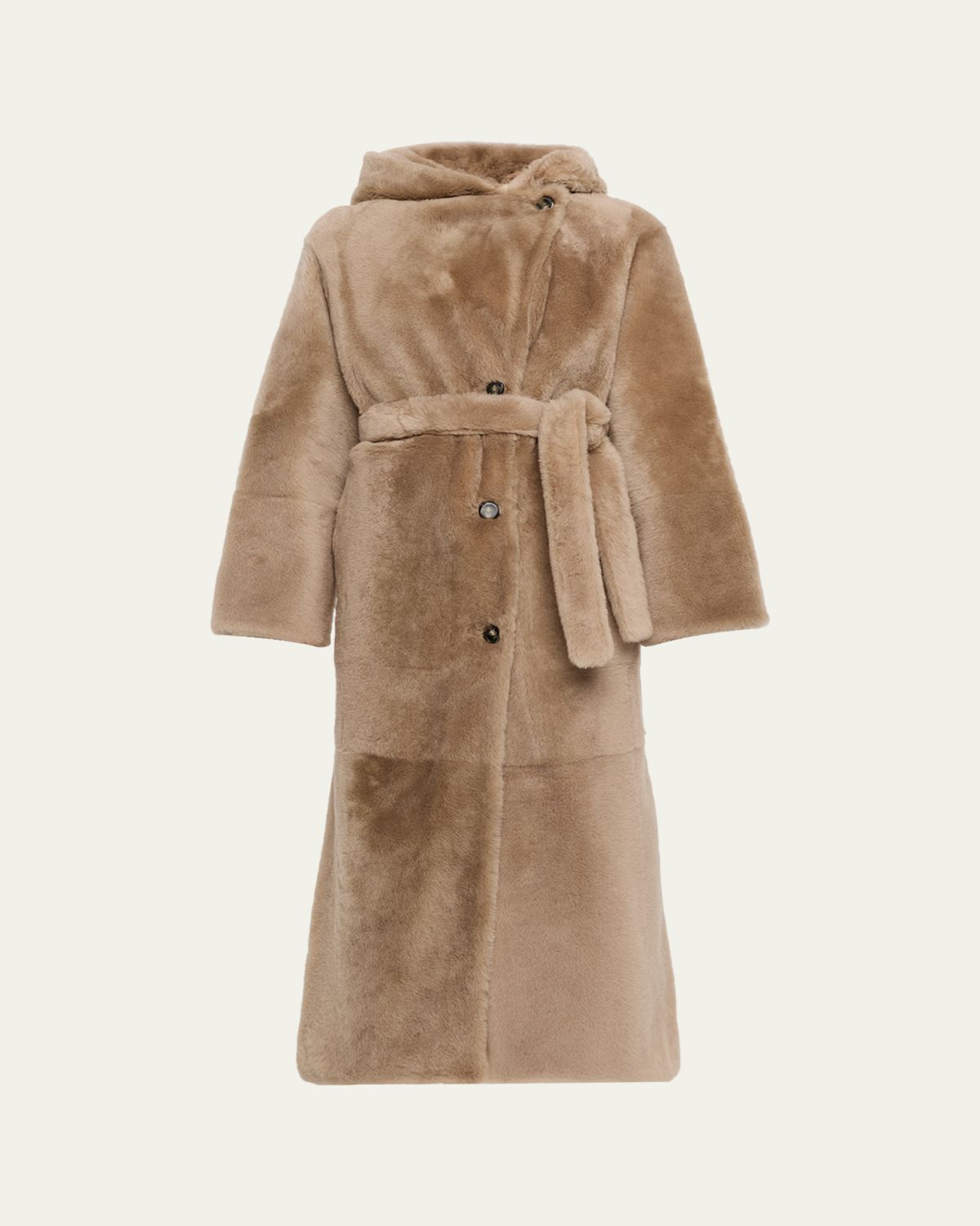 Yves Salomon Long Hooded Lamb Shearling Coat