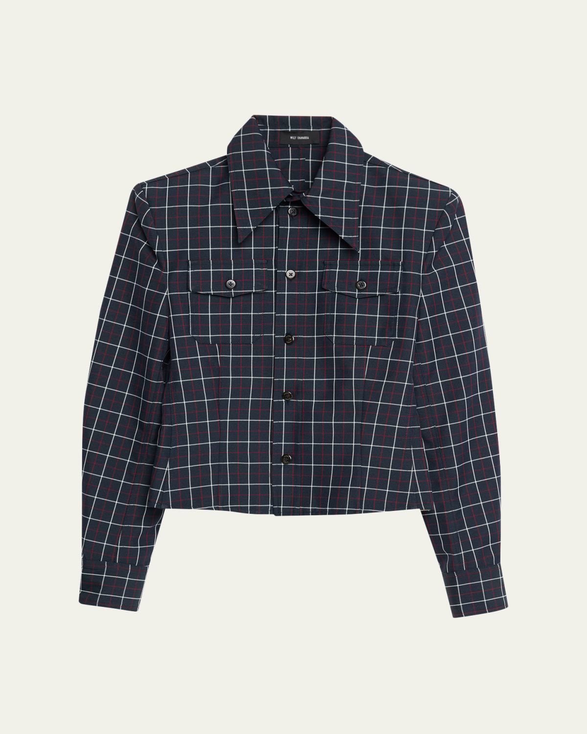 Willy Chavarria Men's Chavella Check Point-Collar Cropped Button-Down Shirt