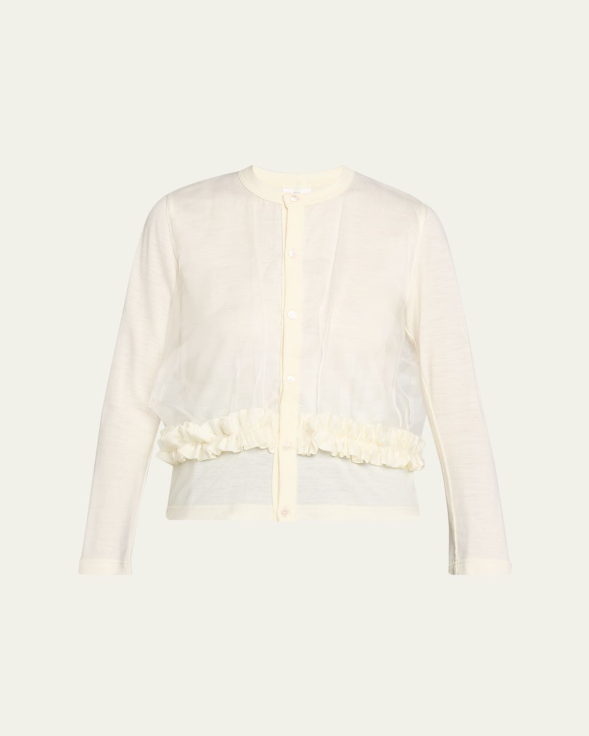 Noir Kei Ninomiya Ruffle Mixed-Media Crewneck Cardigan