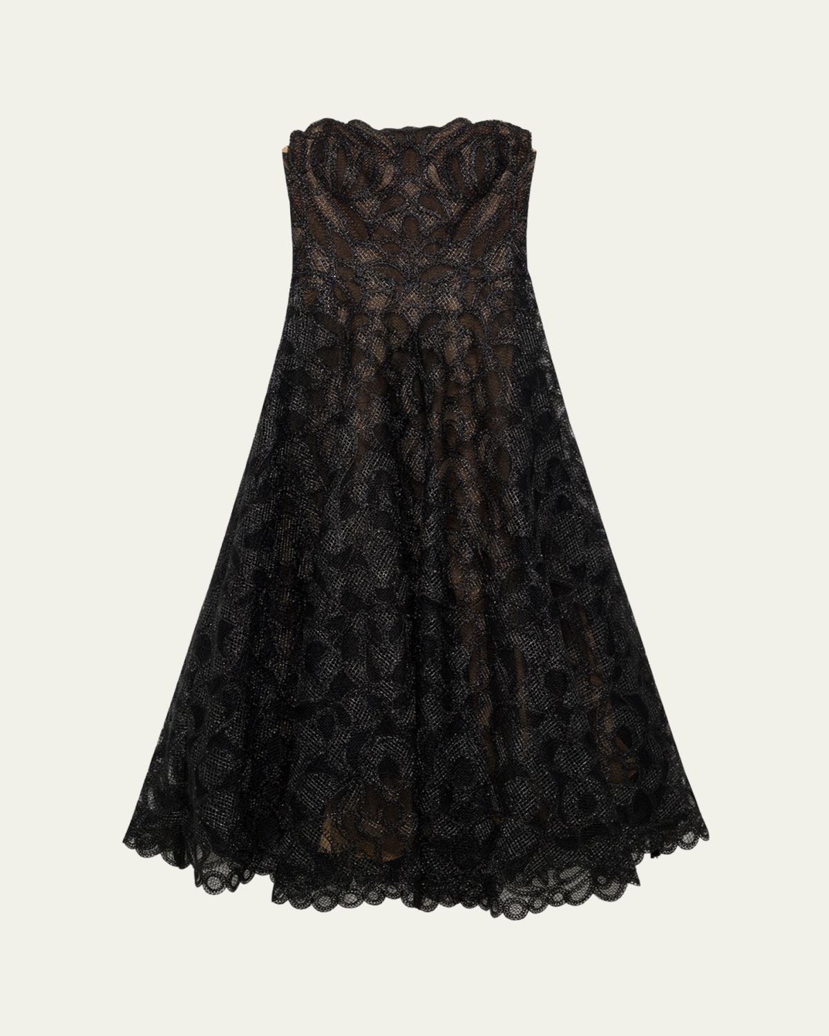 SIMKHAI Elvina Gilded Lace Strapless Midi Dress