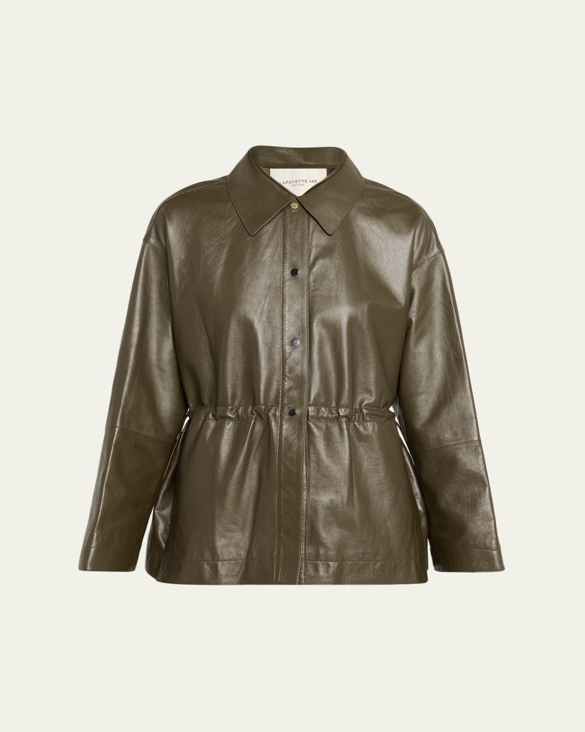 Lafayette 148 New York Drawstring Lambskin Leather Shirt Jacket