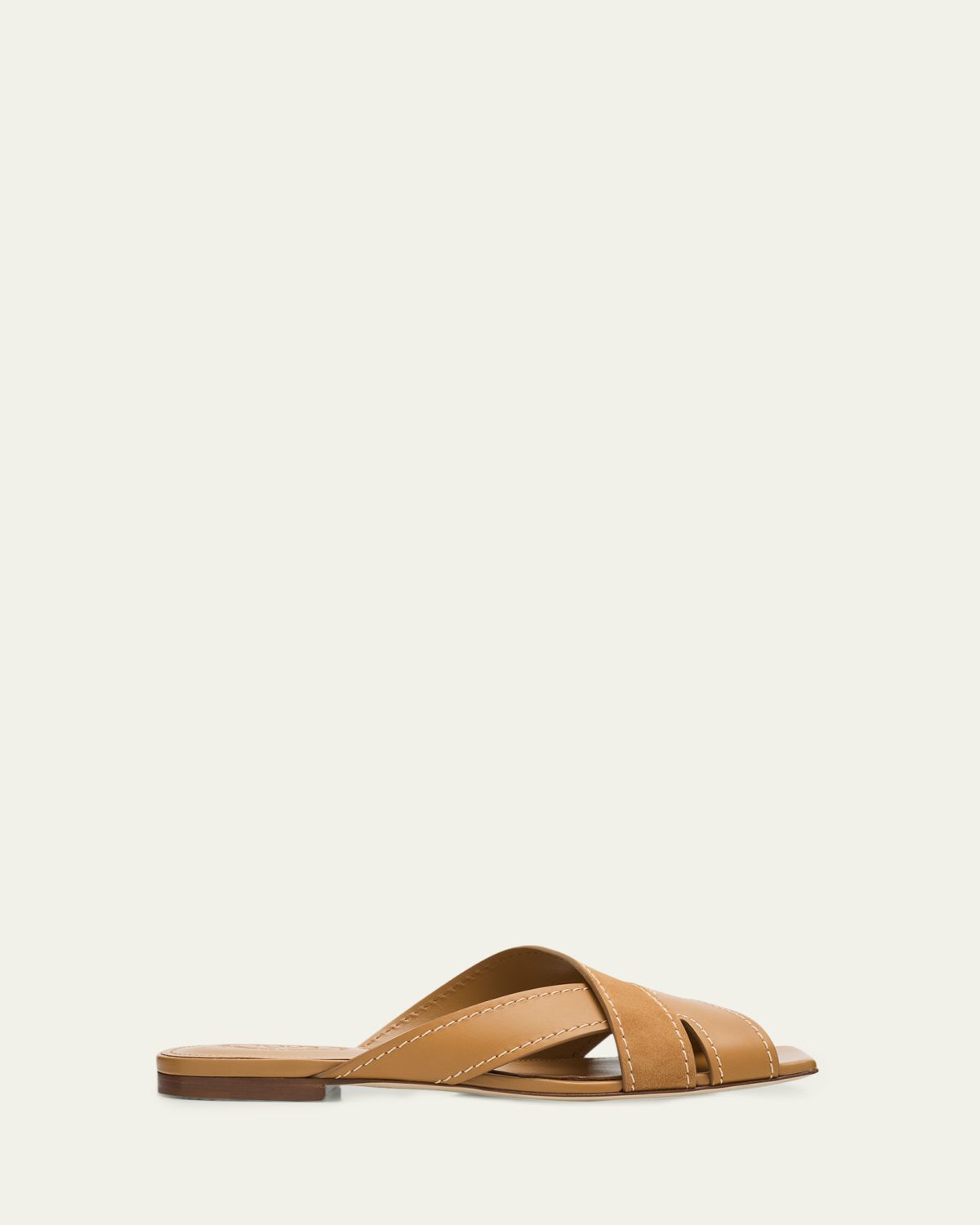 Tod 's T-Strap Mixed Leather Flat Slide Sandals