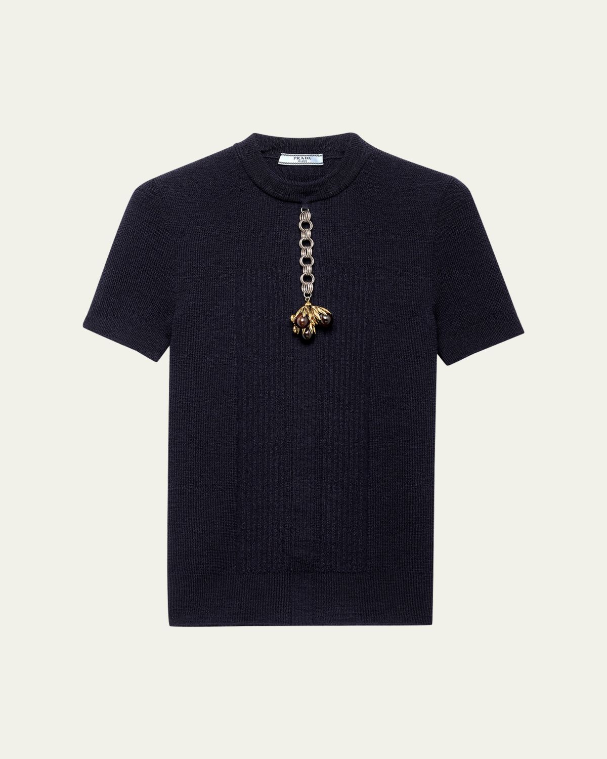 Prada Short-Sleeve Knit Sweater with Pendants | Thumbnail 5 Prada Short-Sleeve Knit Sweater with Pendants | Thumbnail 5