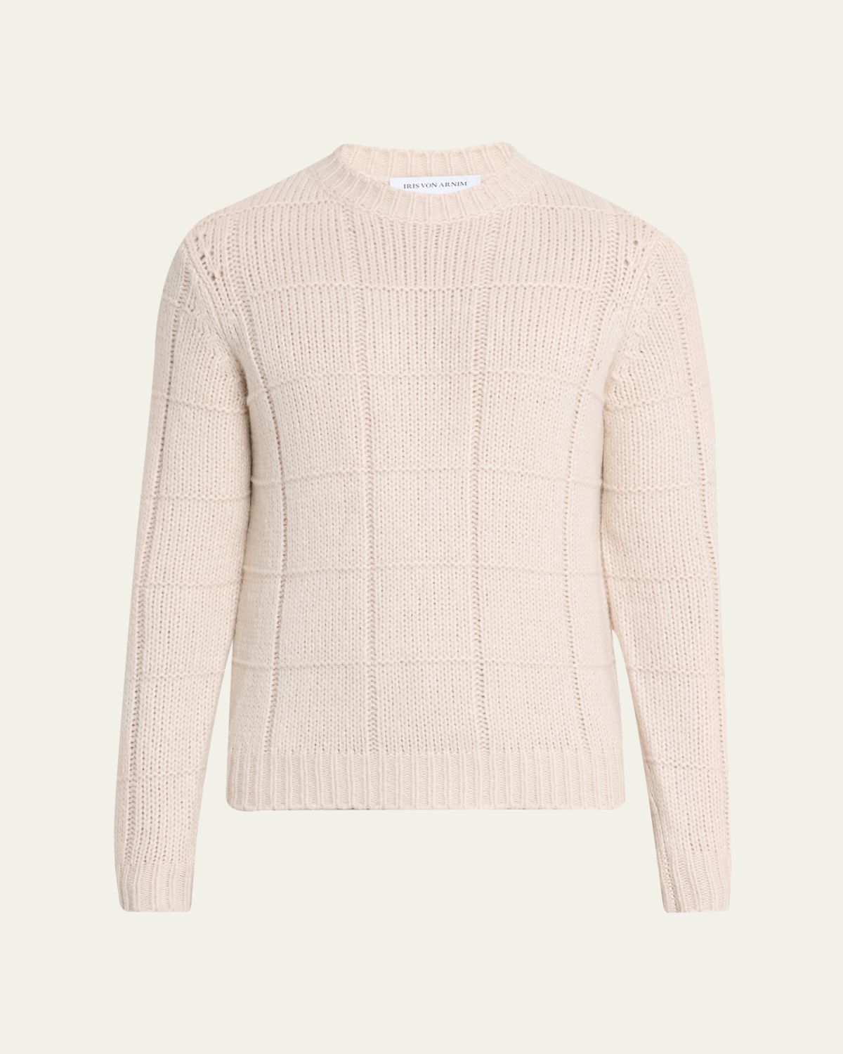 Iris Von Arnim Men's Brayden Cashmere-Silk Check Knit Crewneck Sweater