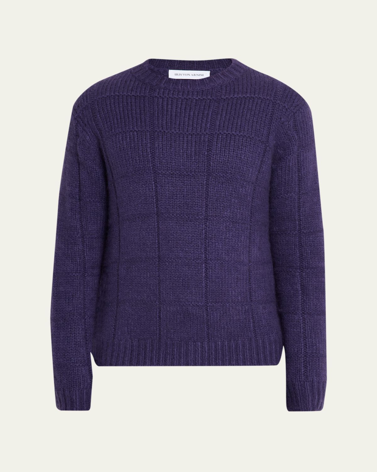 Iris Von Arnim Men's Brayden Cashmere-Silk Check Knit Crewneck Sweater | Thumbnail 6